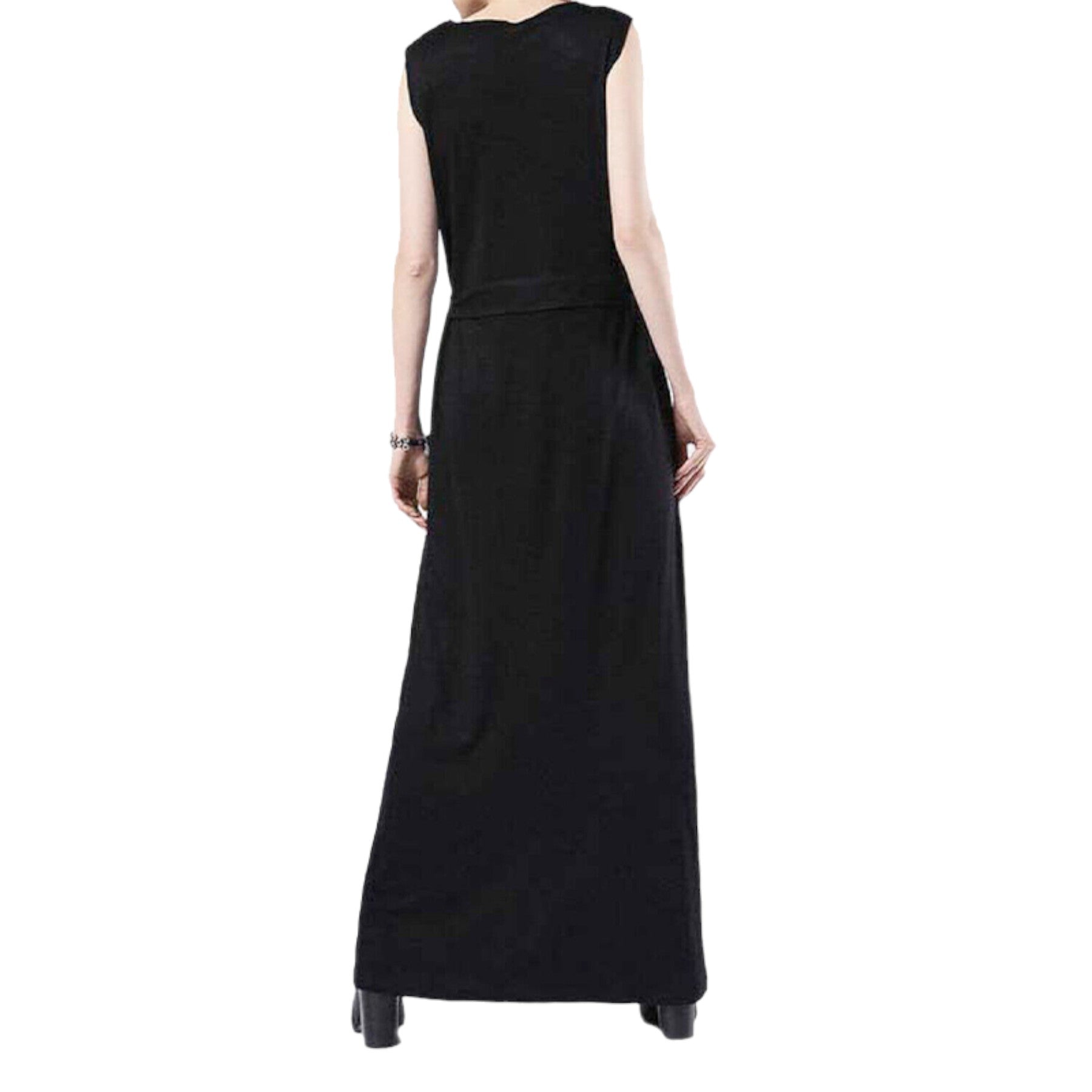DIESEL D LETO LONG ABITO Womens Long Dress Black Summer Crew Neck Belt Maxi Tops