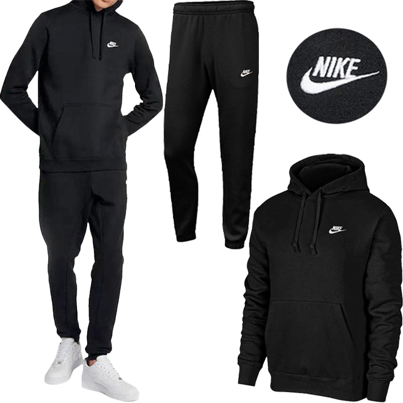 NIKE Club Mens Full Tracksuits Hoodie Joggers Casual Sweat Gym Bottom Black S-XL