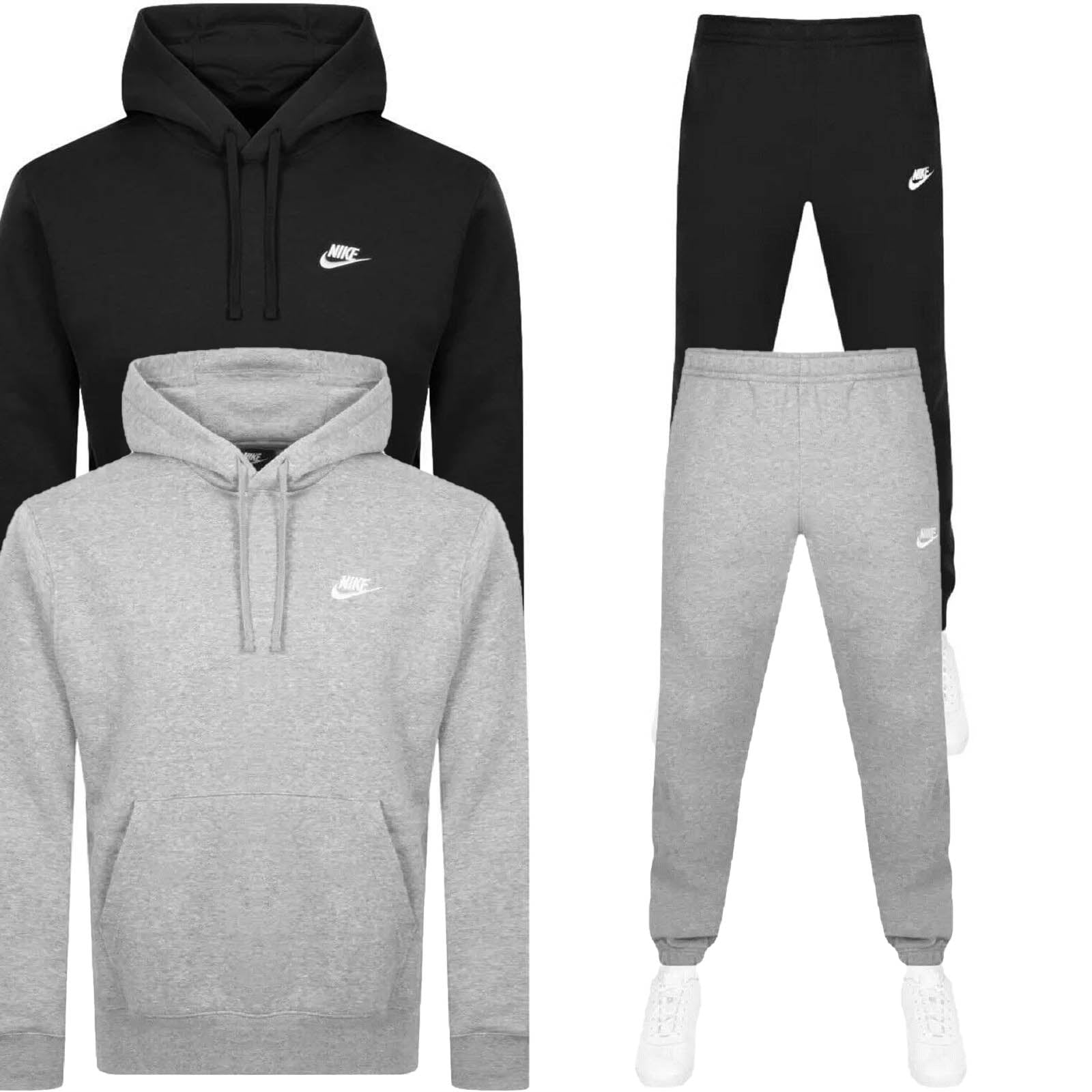 NIKE Club Mens Full Tracksuits Hoodie Joggers Casual Sweat Gym Bottom Black S-XL