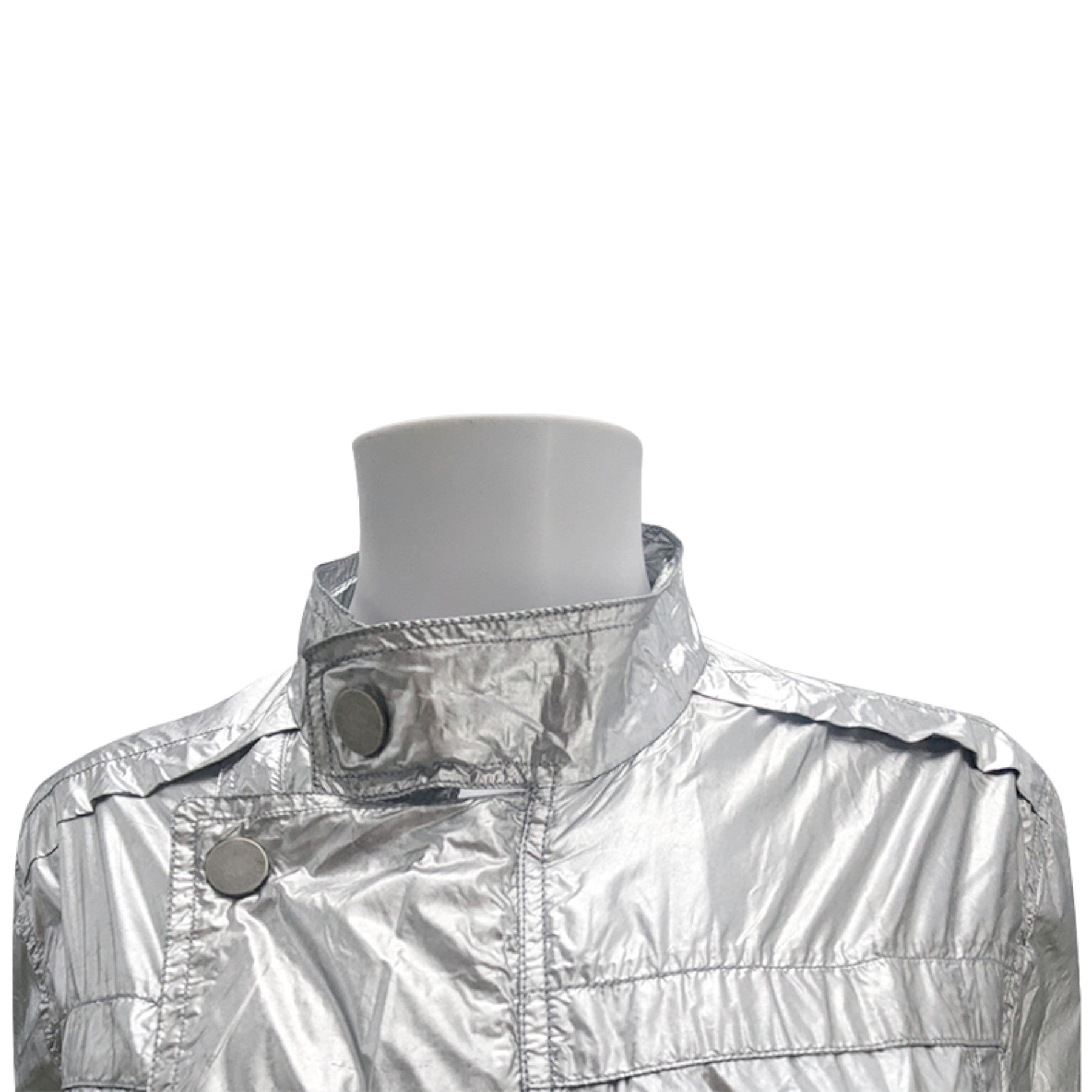 DIESEL JAT MATAL Womens Biker Jackets Ladies Zip Up Silver Winter Outwear Coat S