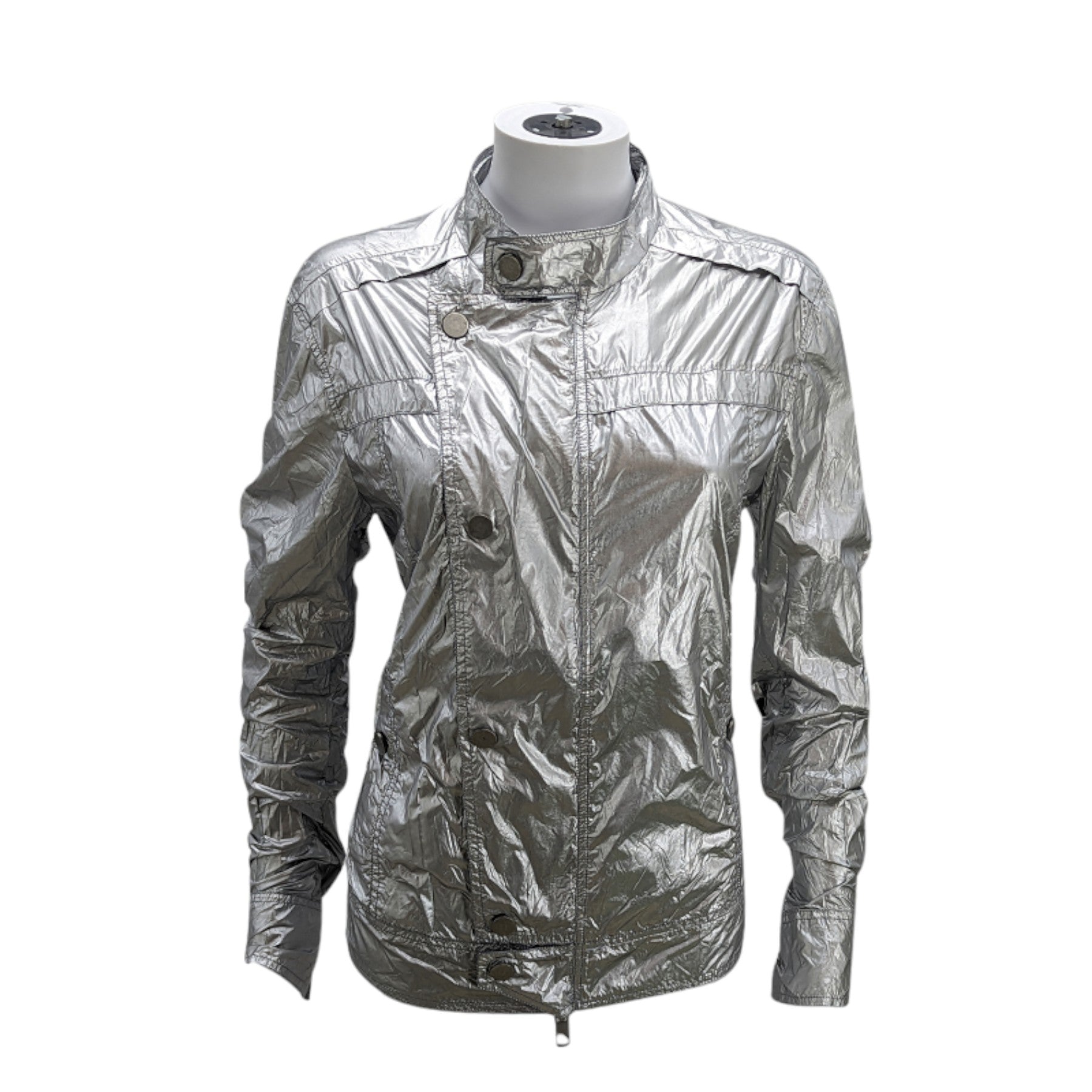 DIESEL JAT MATAL Womens Biker Jackets Ladies Zip Up Silver Winter Outwear Coat S