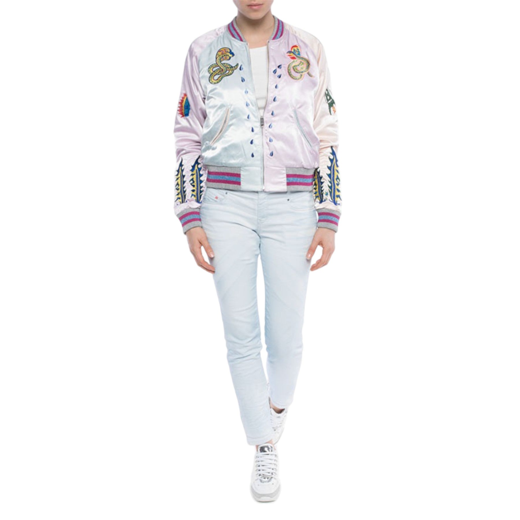 DIESEL G ABSOL Womens Bomber Jacket Pink Ladies Reversible Jacket Winter Outwear