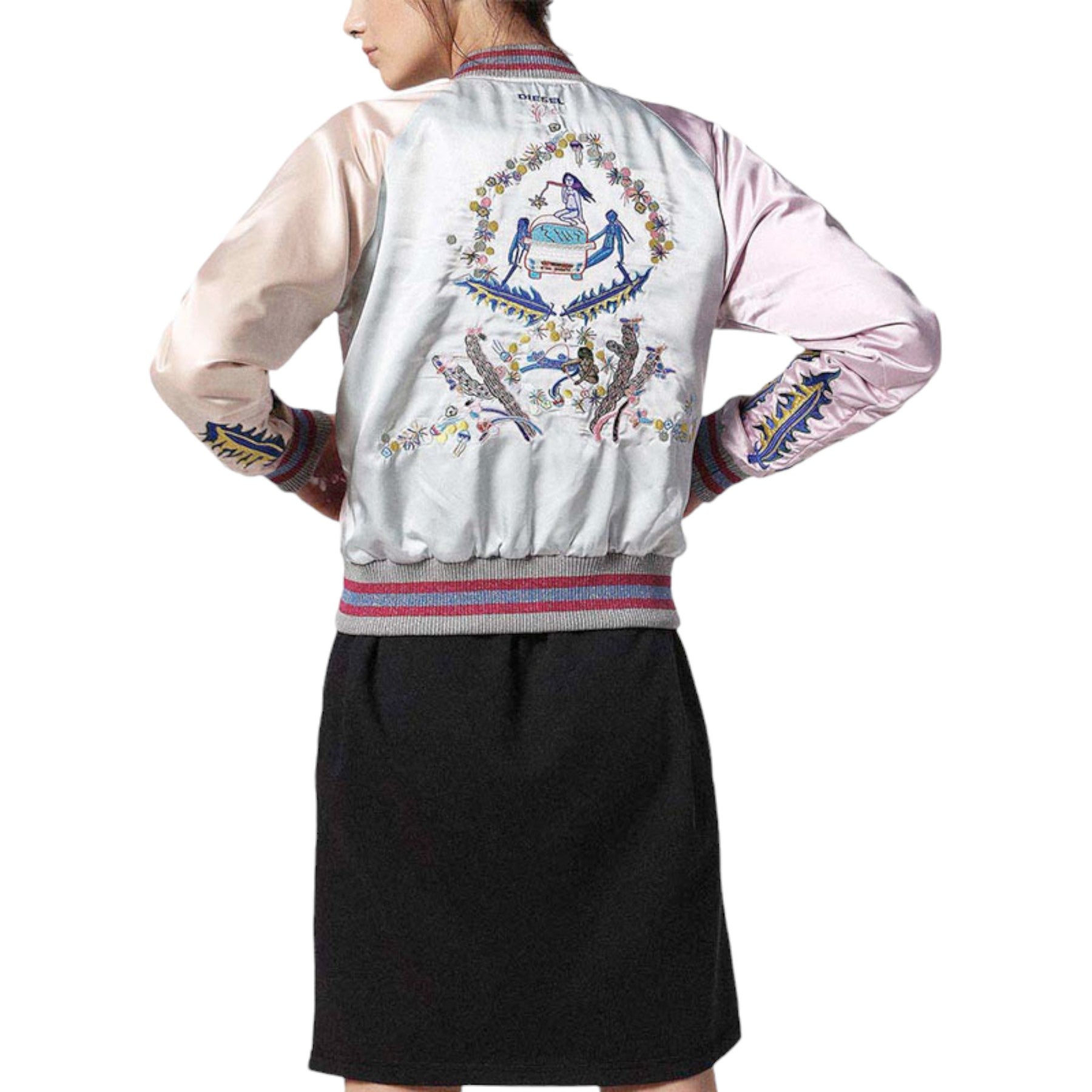 DIESEL G ABSOL Womens Bomber Jacket Pink Ladies Reversible Jacket Winter Outwear