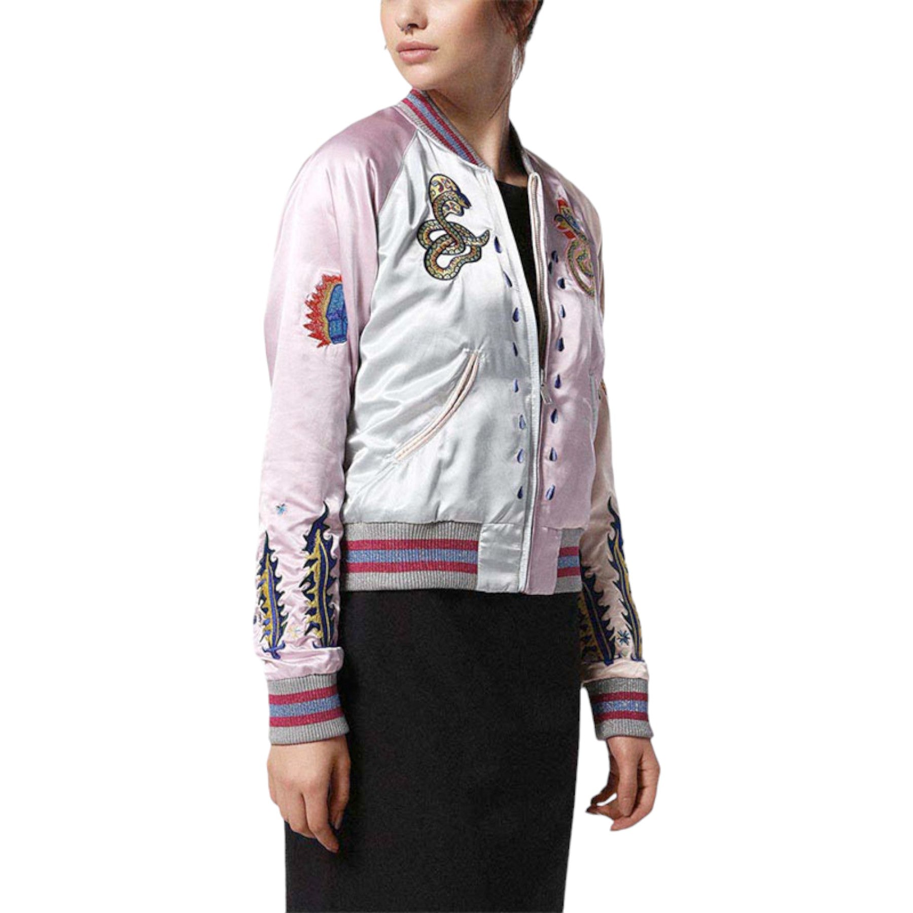 DIESEL G ABSOL Womens Bomber Jacket Pink Ladies Reversible Jacket Winter Outwear