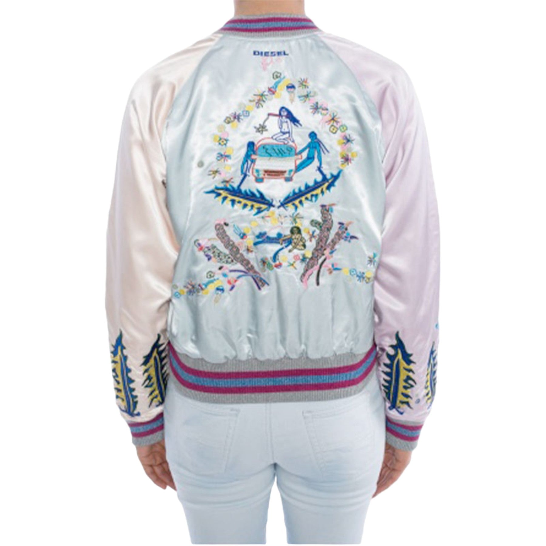 DIESEL G ABSOL Womens Bomber Jacket Pink Ladies Reversible Jacket Winter Outwear