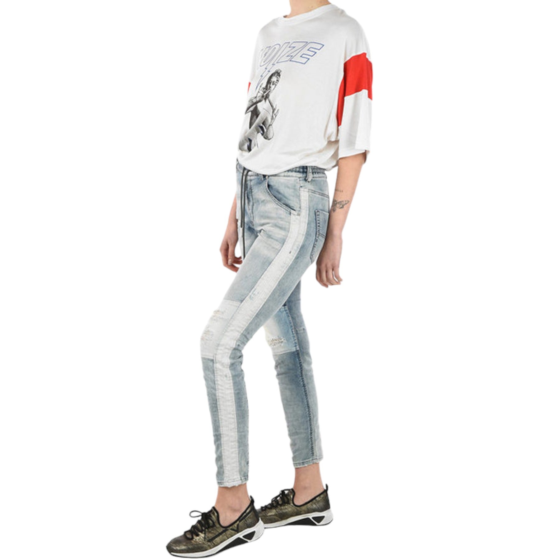 DIESEL KRAILEY SP NE 0672G Womens Denim Jeans Distress Slim Fit Sweat Jogg Pants