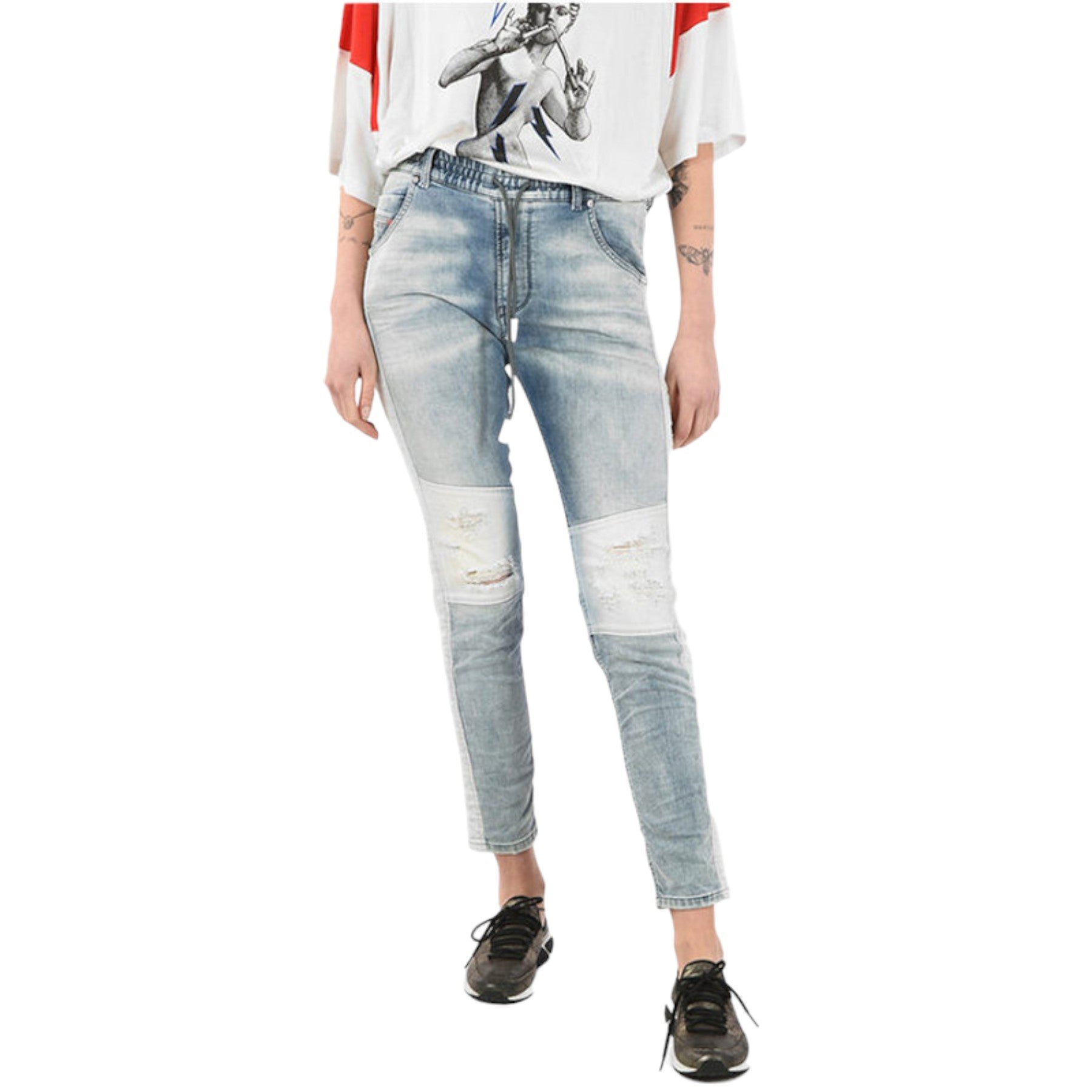 DIESEL KRAILEY SP NE 0672G Womens Denim Jeans Distress Slim Fit Sweat Jogg Pants