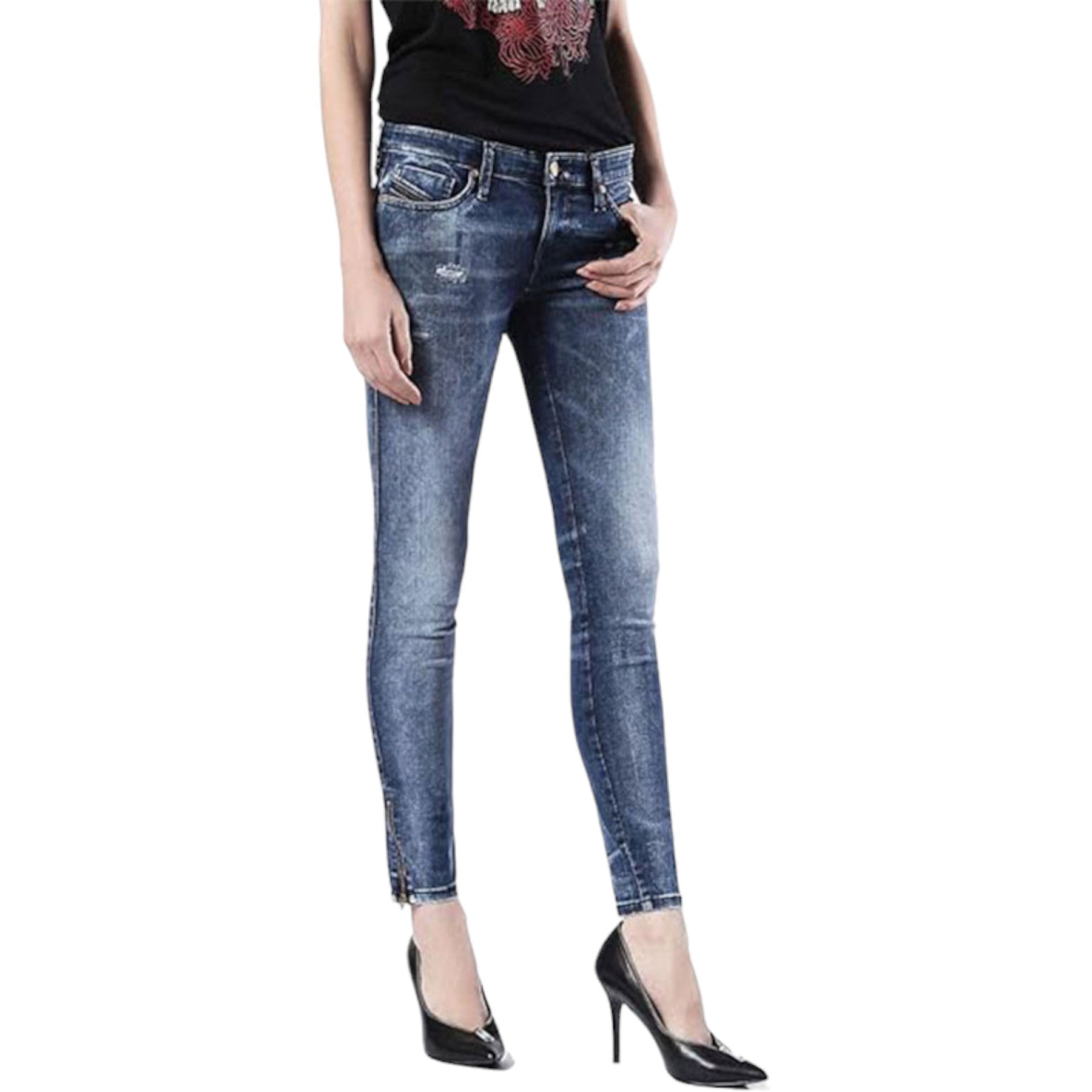 DIESEL SKINZEE LOW ZIP 0674K Womens Denim Jogg Jeans Super Slim Fit Sweatpants