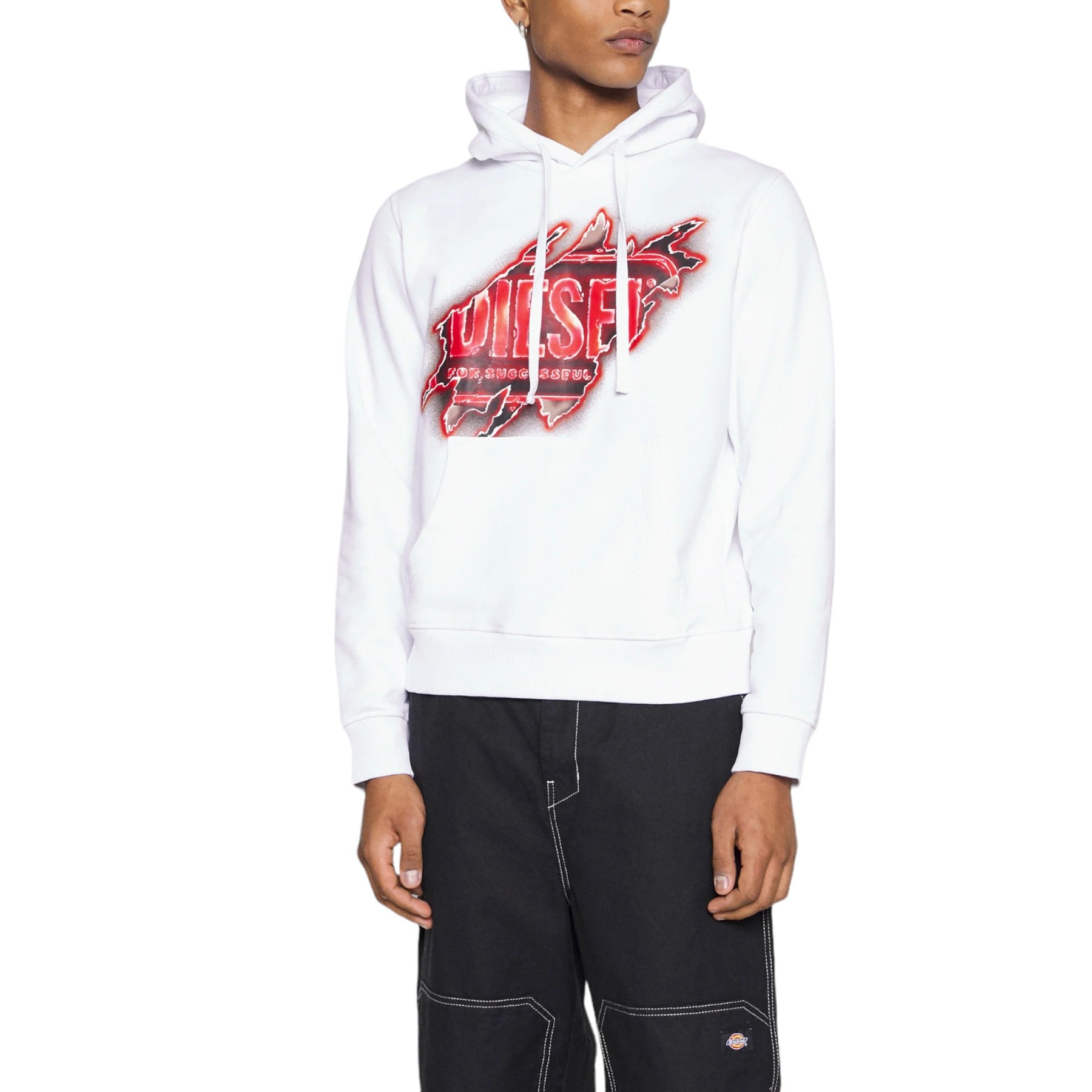 DIESEL S GINN E8 Mens Hoodie Long sleeve Printed Logo Pullover Hooded Sweatshirt