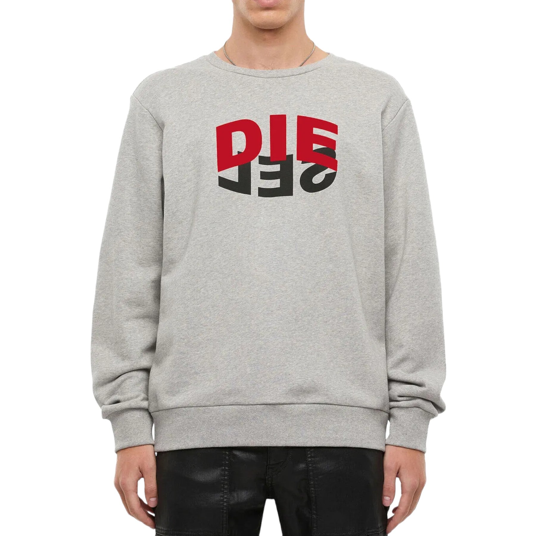 DIESEL S GIRK N80 Felpa Mens Sweatshirt Pullover Reverse Logo Crew Neck Grey New
