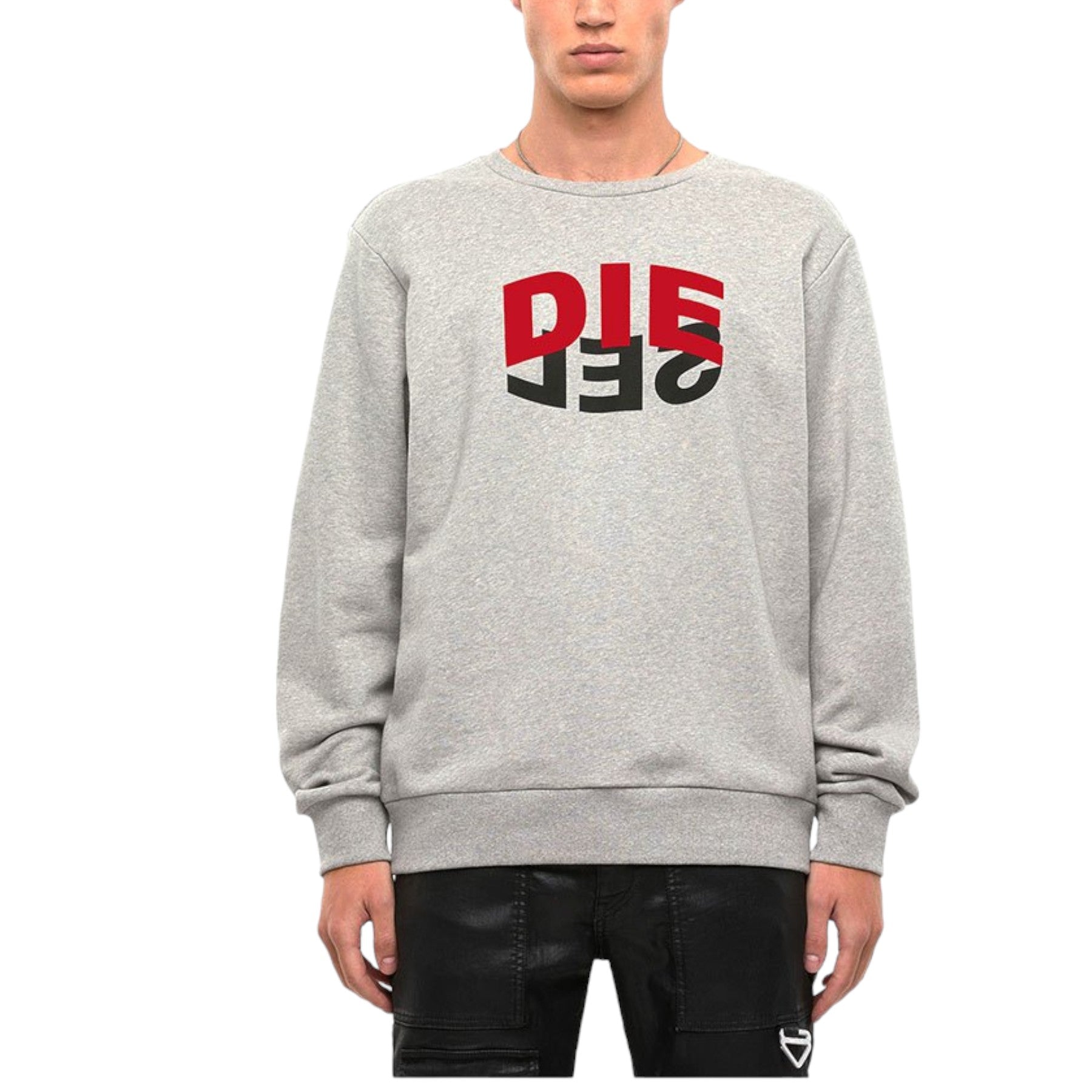 DIESEL S GIRK N80 Felpa Mens Sweatshirt Pullover Reverse Logo Crew Neck Grey New