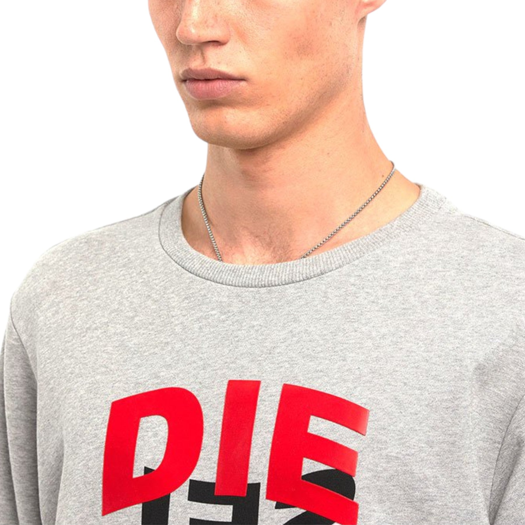 DIESEL S GIRK N80 Felpa Mens Sweatshirt Pullover Reverse Logo Crew Neck Grey New