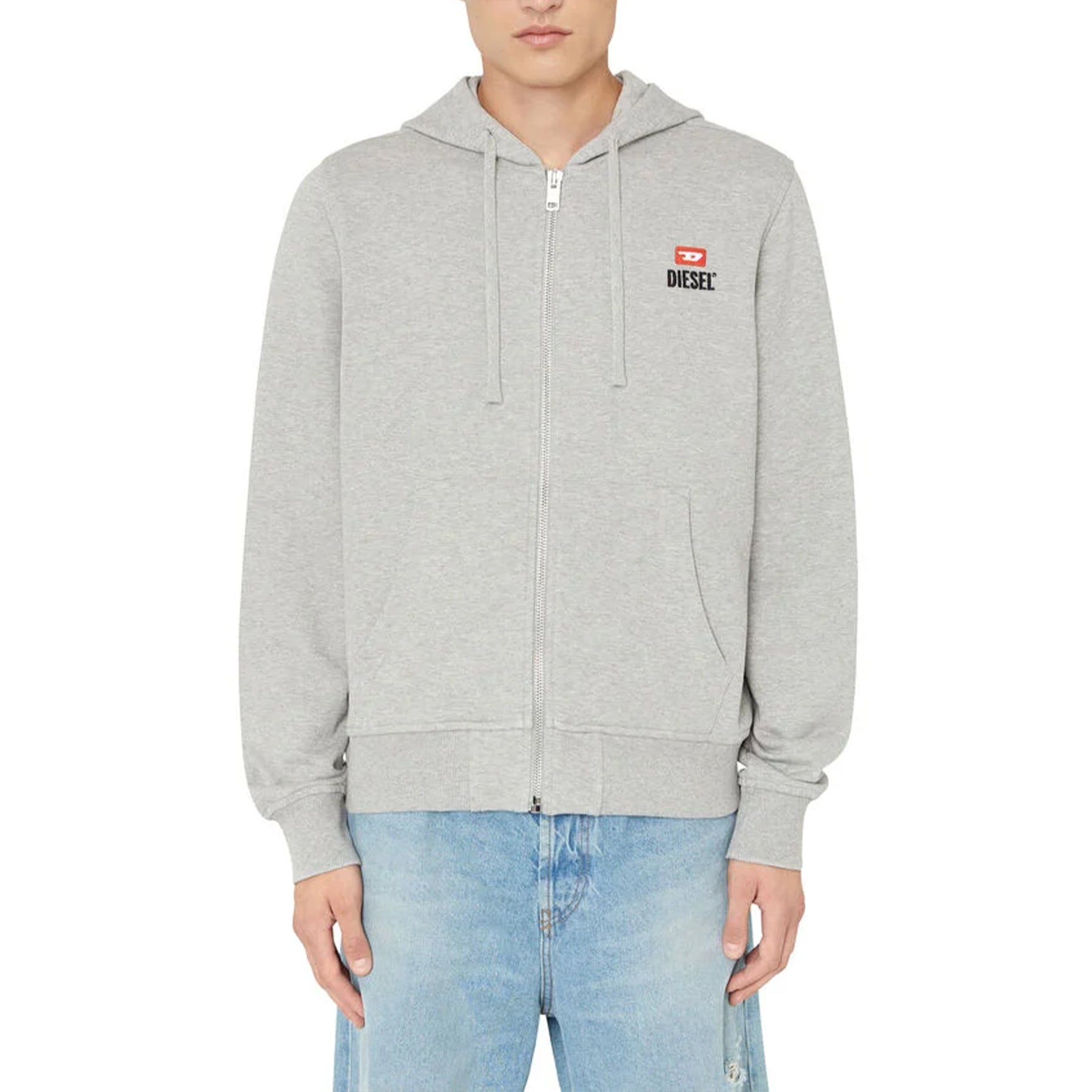 DIESEL S Girk Felpa Mens Hoodie Zip Up Regular Fit Sweat Hooded Jacket Logo Grey