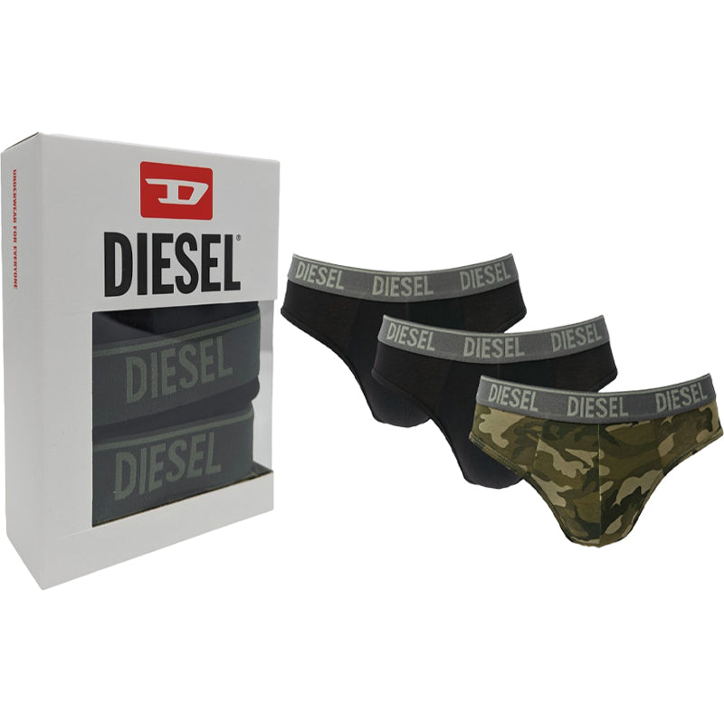 DIESEL DAMIEN E4869 Mens Briefs 3 Pack Camouflage Black RG Stretch Cotton Briefs