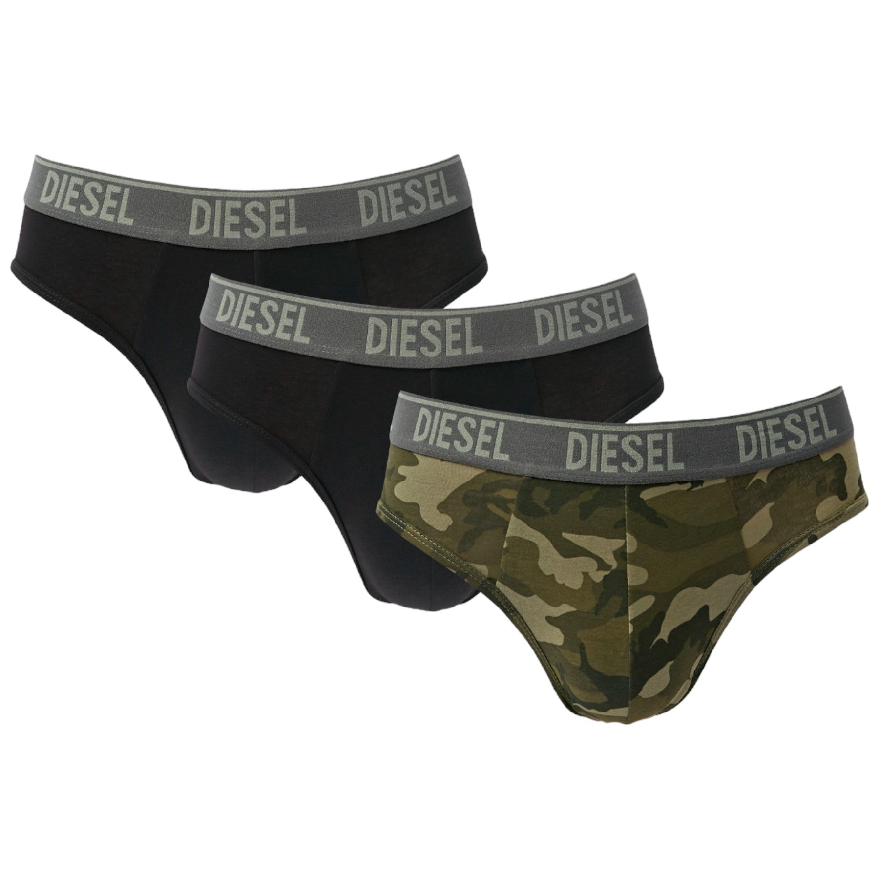 DIESEL DAMIEN E4869 Mens Briefs 3 Pack Camouflage Black RG Stretch Cotton Briefs