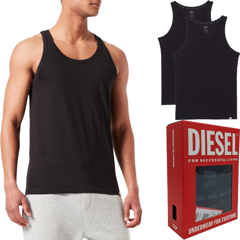 DIESEL UMTK E1350 Mens Tank Tops Slim Fit 2x Pack Scoop Neck Cotton Gym Vest Top