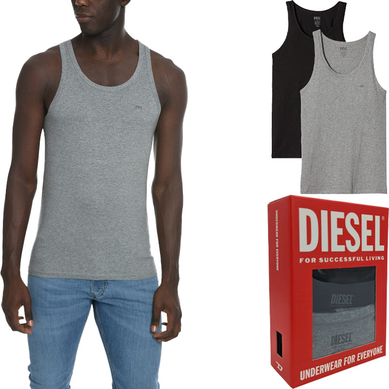 DIESEL UMTK E4084 Mens Tank Tops Slim Fit 2x Pack Scoop Neck Cotton Gym Vest Top