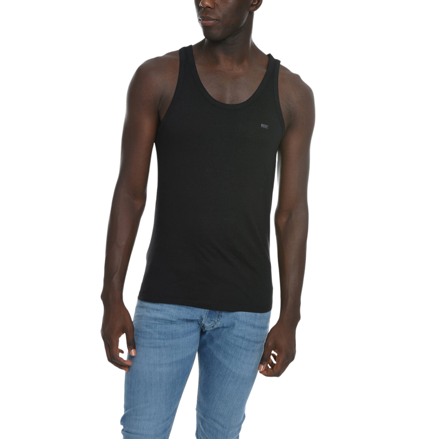 DIESEL UMTK E4084 Mens Tank Tops Slim Fit 2x Pack Scoop Neck Cotton Gym Vest Top