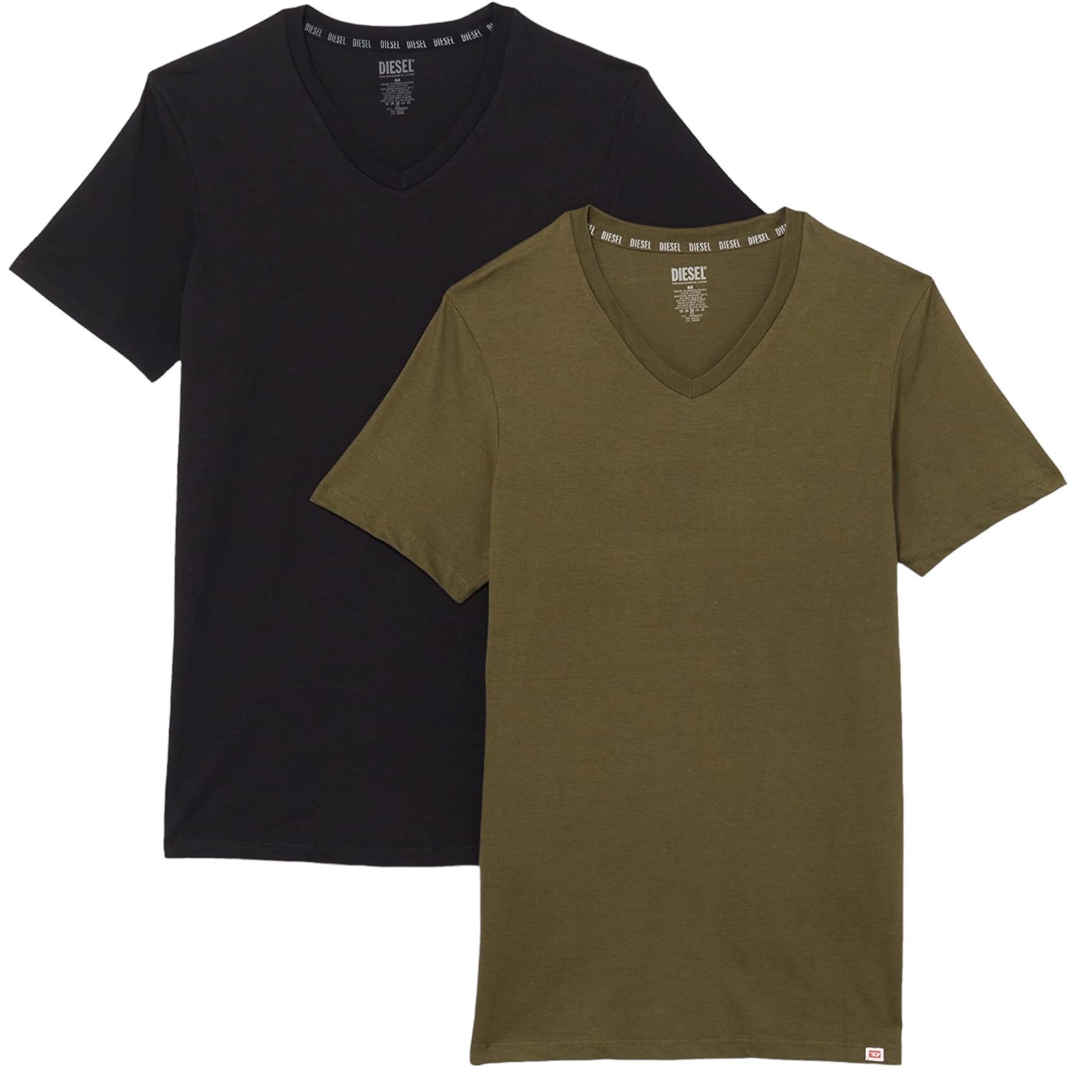 DIESEL UMTEE E5861 Mens T Shirts Regular Fit 2x Pack V Neck Cotton Gym Basic Tee