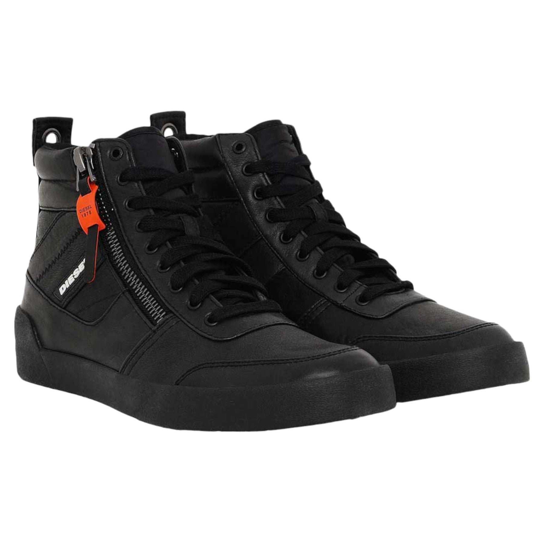 Diesel S-DVELOWS Mens Canvas Shoes High Top Side Zipper Lifestyle Trainers Black