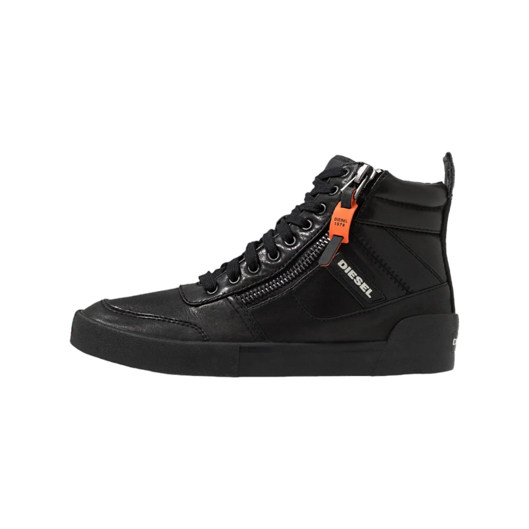 Diesel S-DVELOWS Mens Canvas Shoes High Top Side Zipper Lifestyle Trainers Black