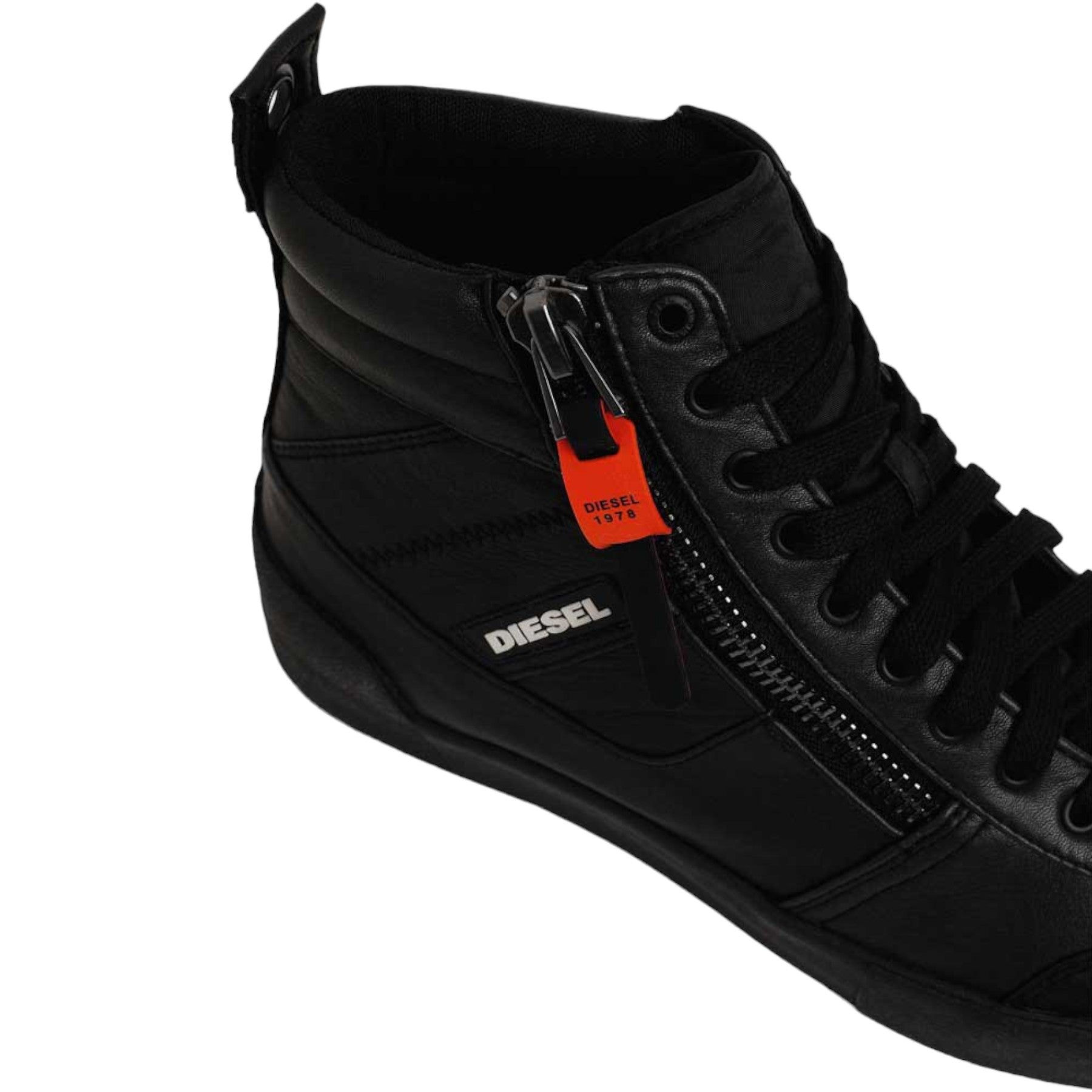 Diesel S-DVELOWS Mens Canvas Shoes High Top Side Zipper Lifestyle Trainers Black