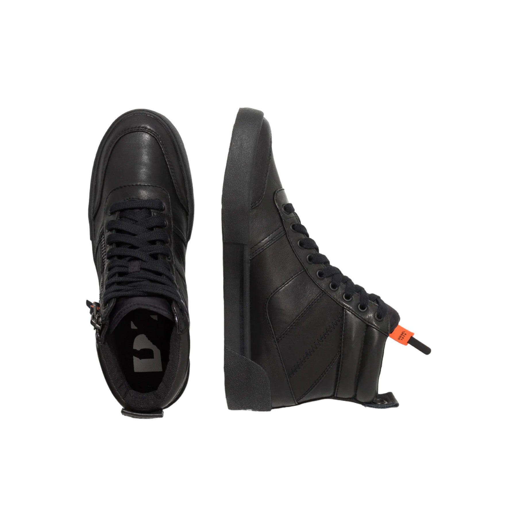 Diesel S-DVELOWS Mens Canvas Shoes High Top Side Zipper Lifestyle Trainers Black