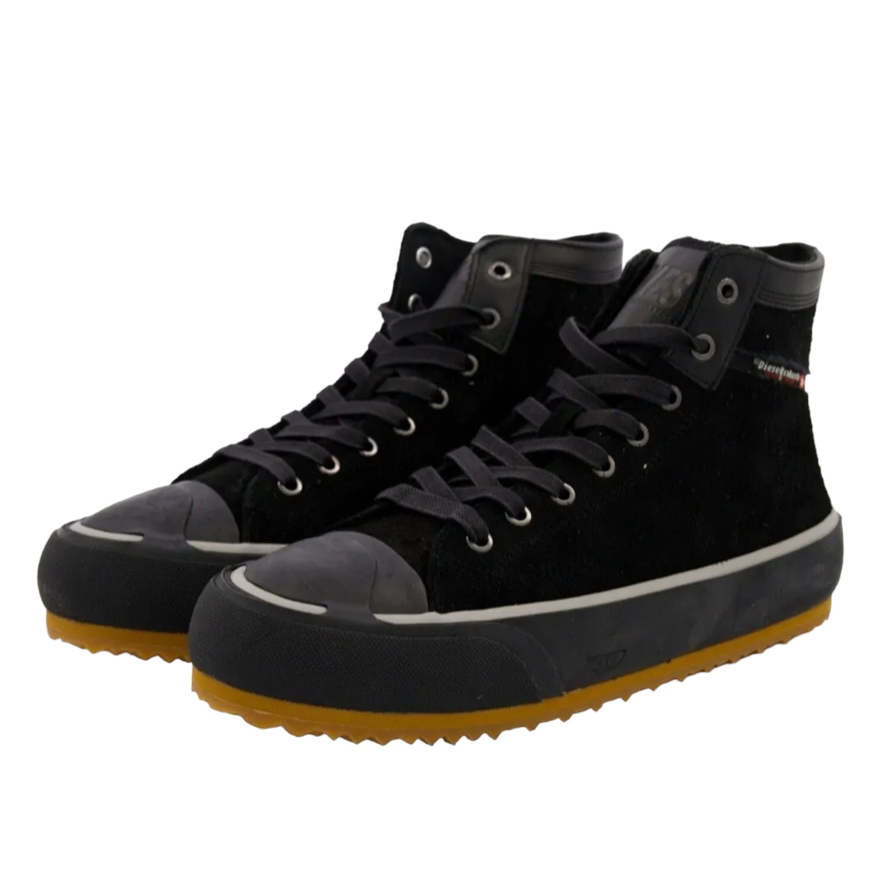 Diesel S-Principia T8013 Mens Canvas Shoes Sued Leather High Top Sneakers Black