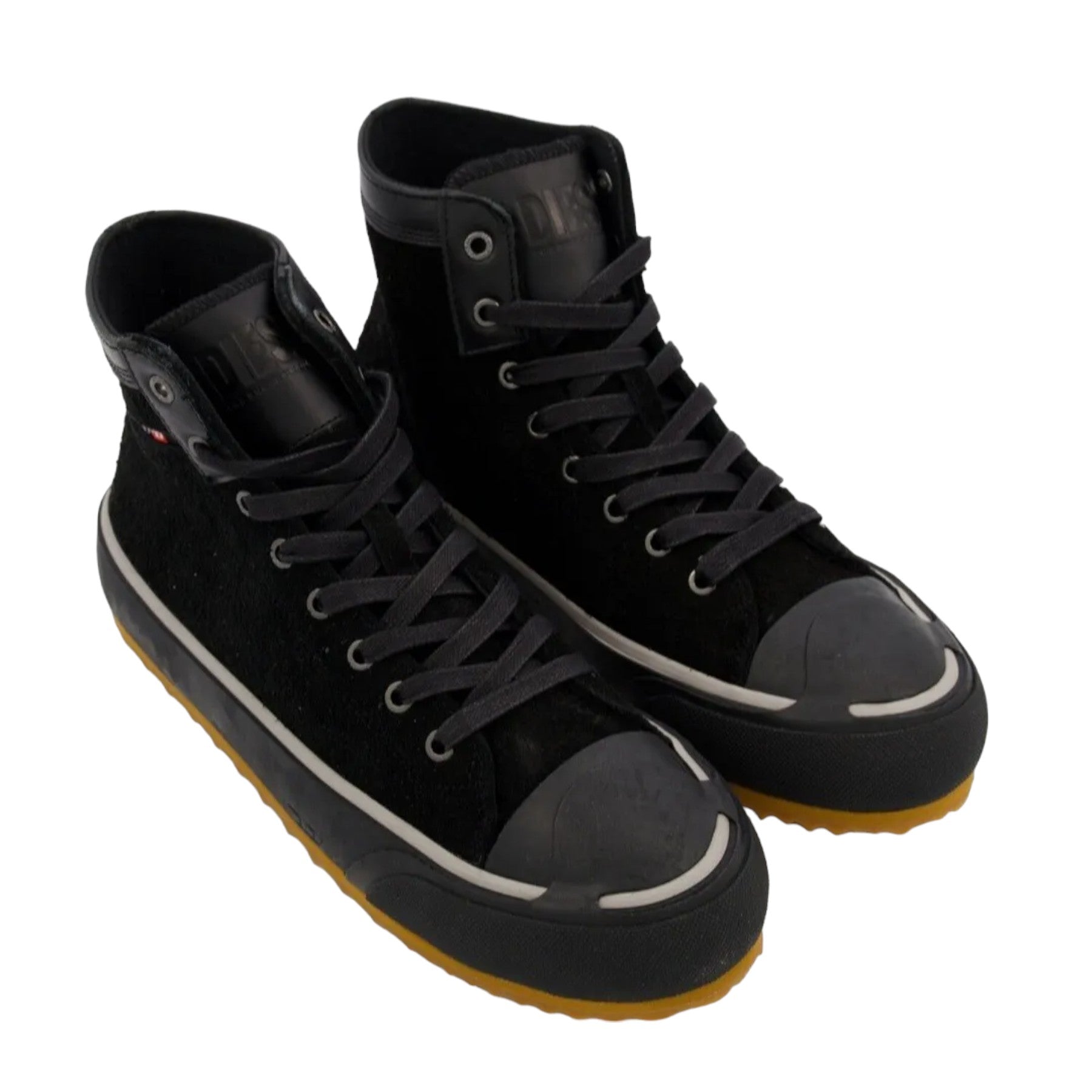 Diesel S-Principia T8013 Mens Canvas Shoes Sued Leather High Top Sneakers Black