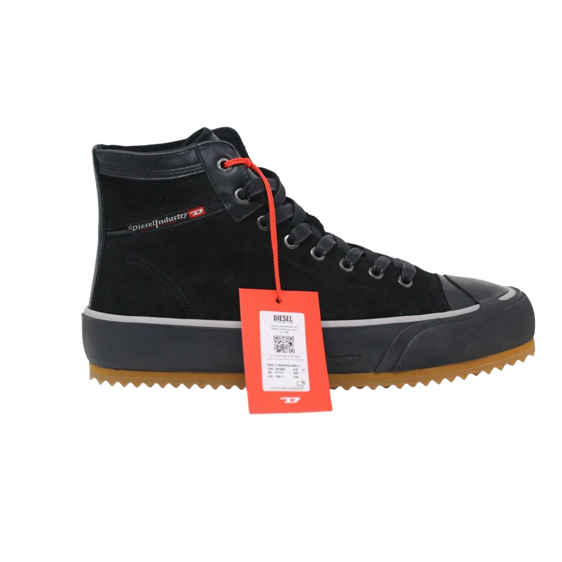 Diesel S-Principia T8013 Mens Canvas Shoes Sued Leather High Top Sneakers Black