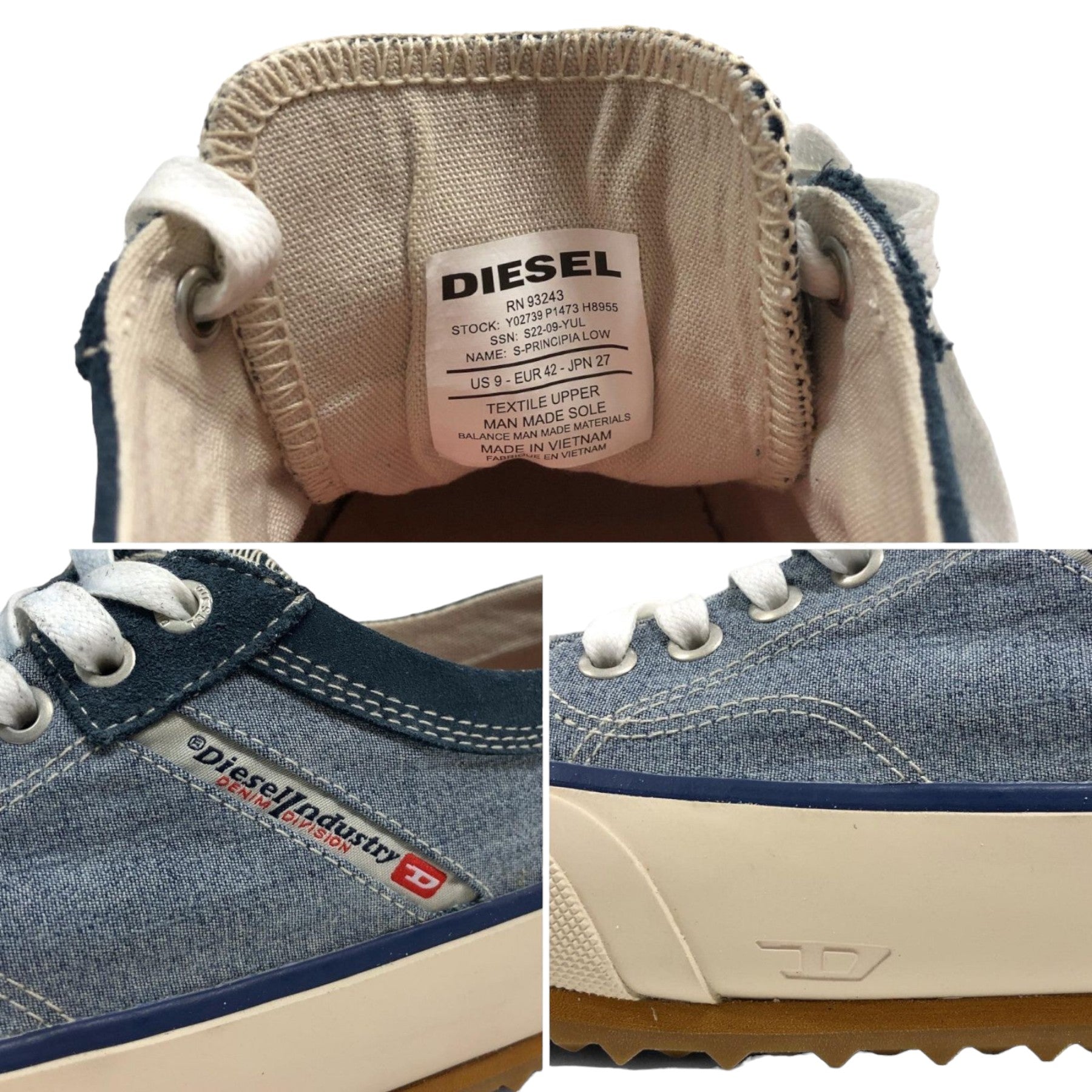 Diesel S-Principia Low Mens Trainers Blue Lifestyle Low Top Sneakers NEW