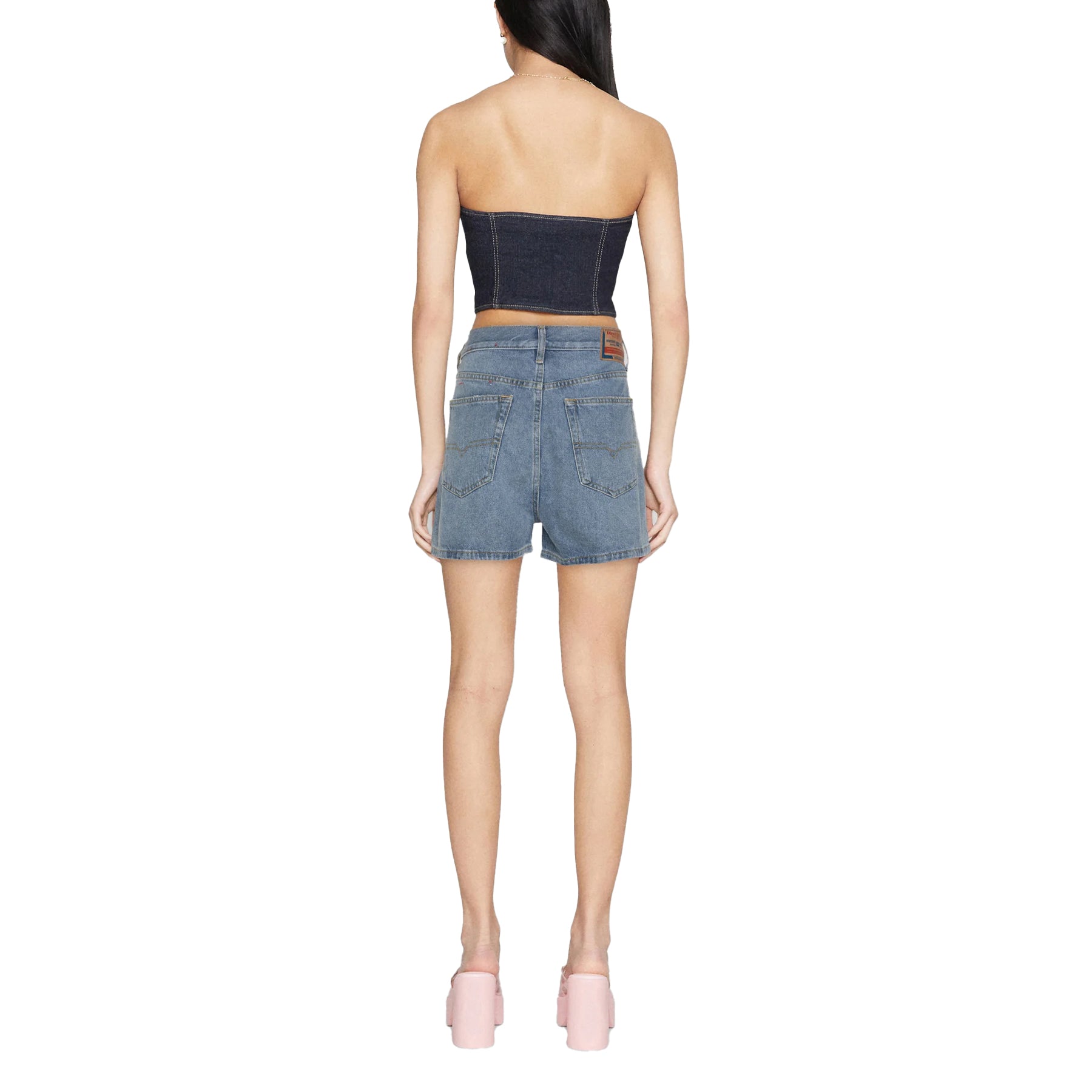 DIESEL D-GER Womens Denim Shorts Relaxed Fit High Rise Flared Casual Shorts Blue