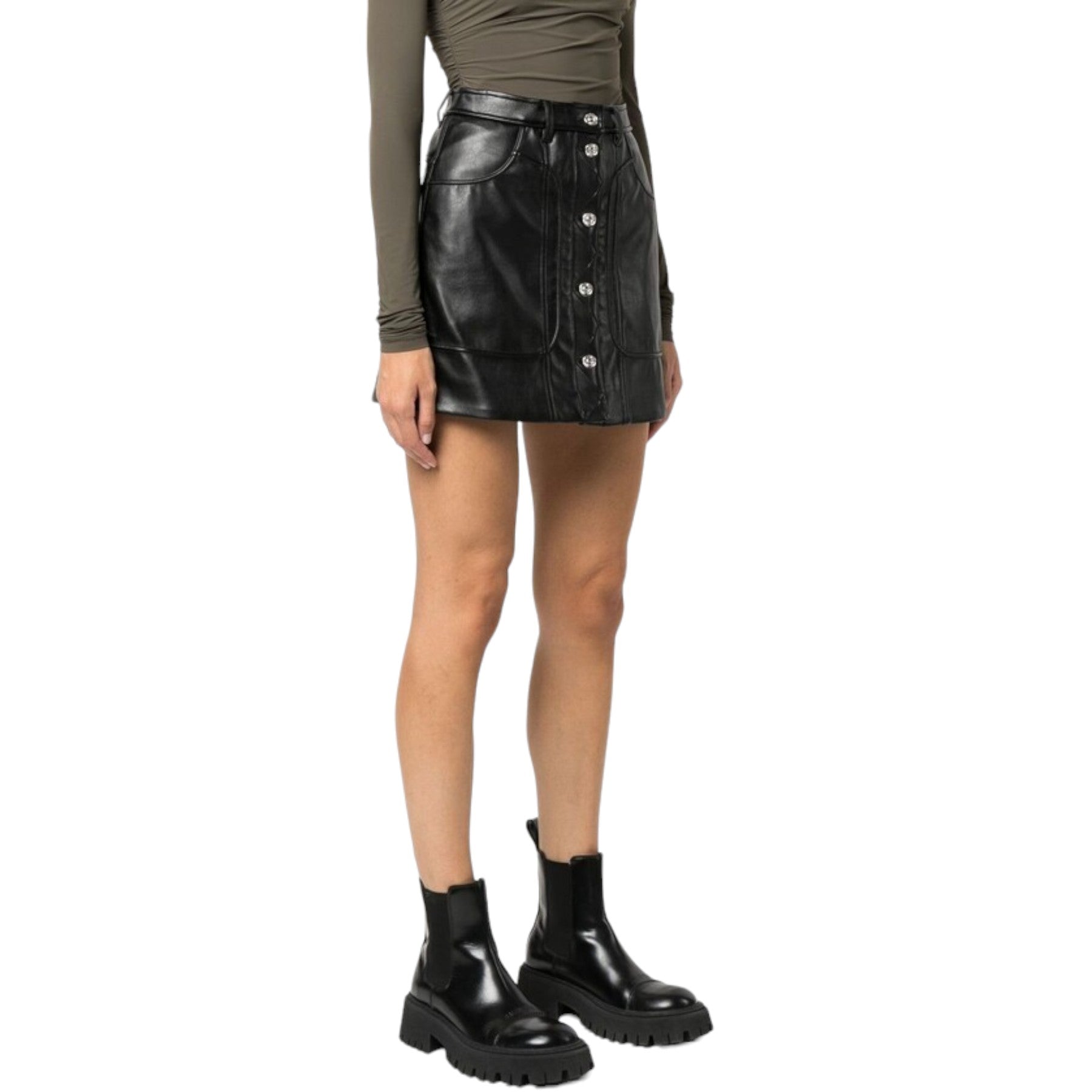 Diesel Womens Mini Skirt O-AMBRA Faux Leather Black Ladies Skirt Party Clubwear
