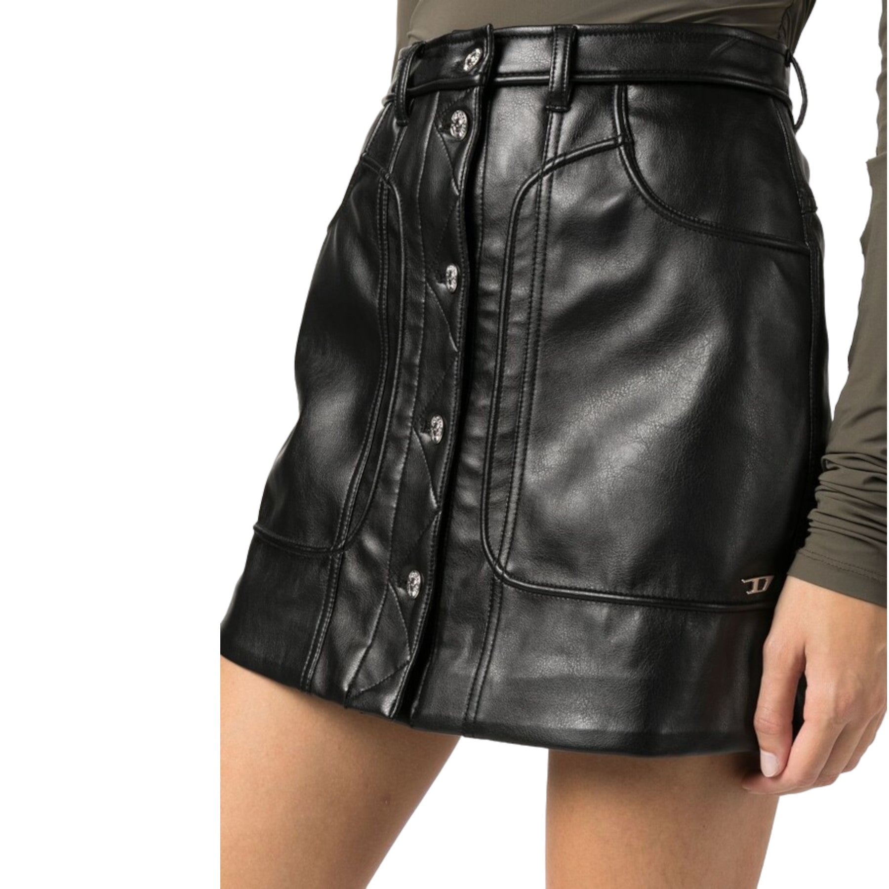 Diesel Womens Mini Skirt O-AMBRA Faux Leather Black Ladies Skirt Party Clubwear