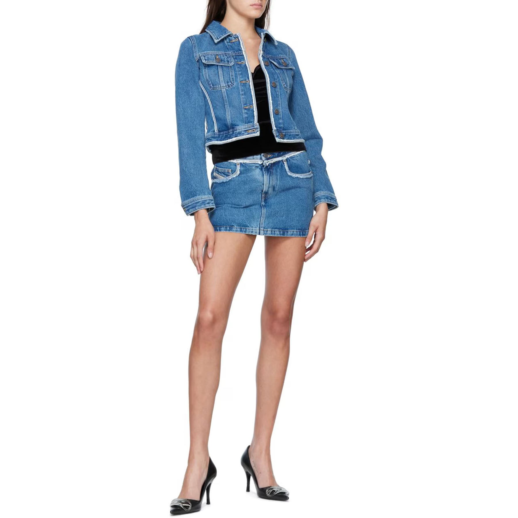 Diesel DE-RON Womens Denim Bodycon Mini Skirts Low Rise Waist Summer Party Skirt