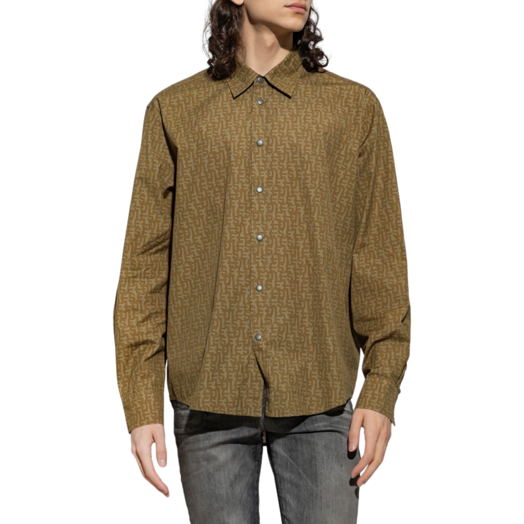 DIESEL S-UMBE-MON Mens Shirts Long Sleeve Logo Print Regular Summer Casual Shirt