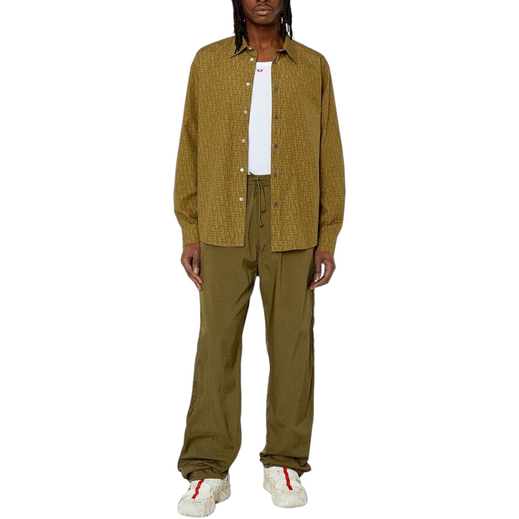 DIESEL S-UMBE-MON Mens Shirts Long Sleeve Logo Print Regular Summer Casual Shirt