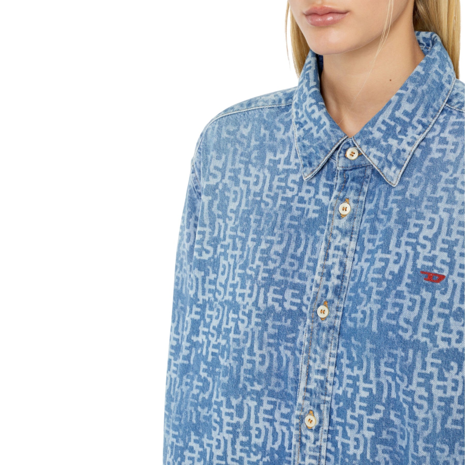 DIESEL DE-BLEX Womens Shirt Dress Mini Casual Denim Blue Jeans Ladies Cotton Top