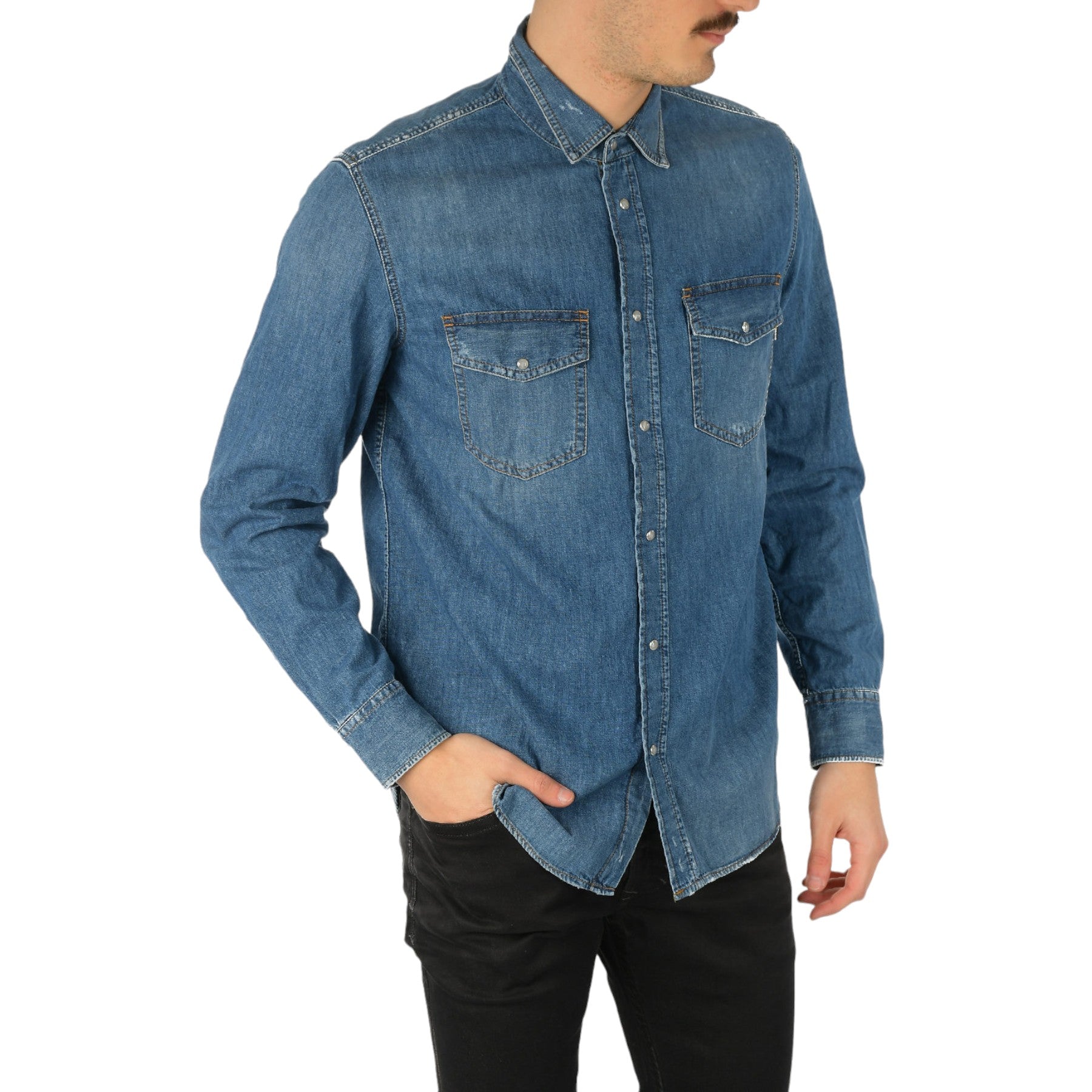 DIESEL D-ROOKE Mens Denim Shirt Long Sleeve Vintage Button Down Jeans Shirts L