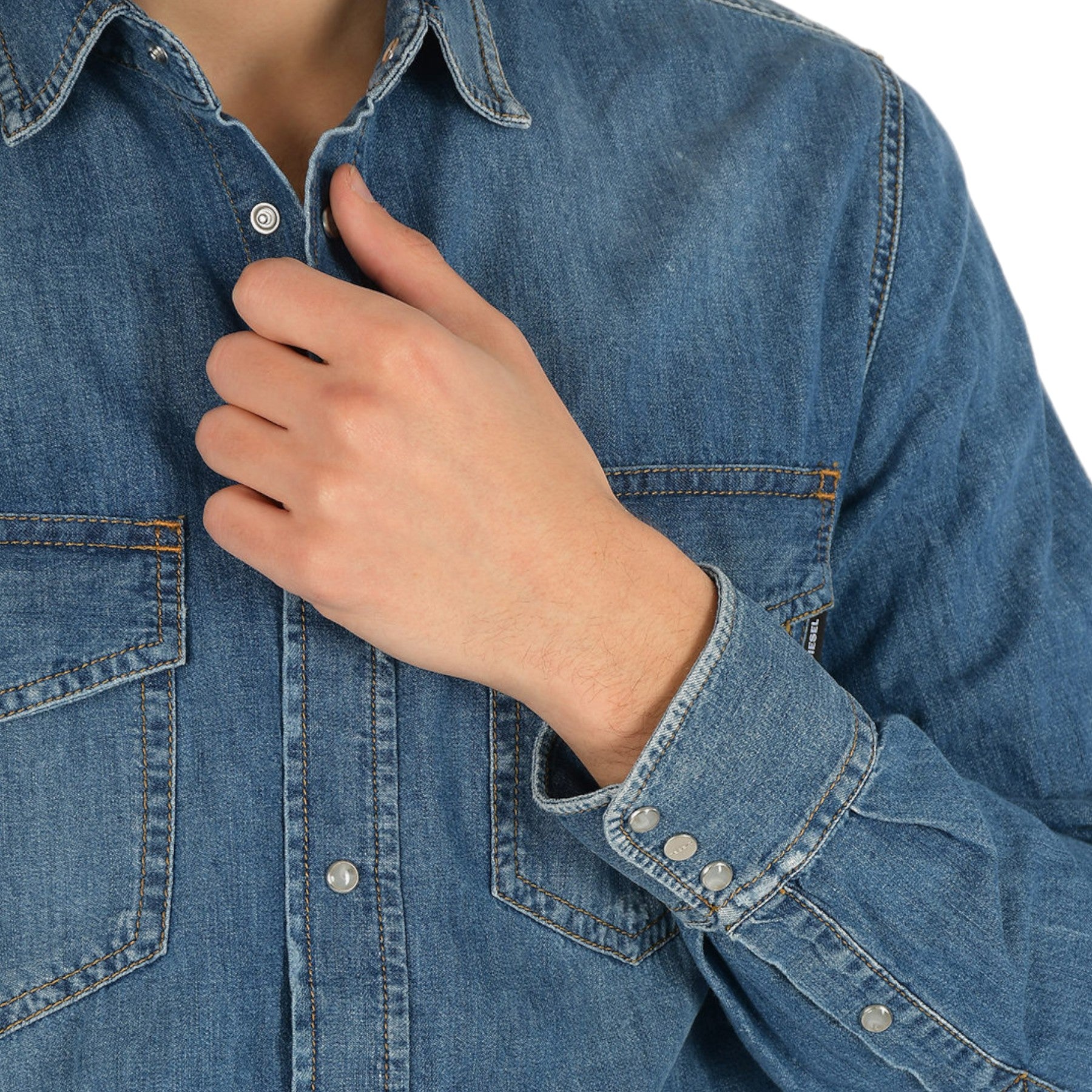 DIESEL D-ROOKE Mens Denim Shirt Long Sleeve Vintage Button Down Jeans Shirts L