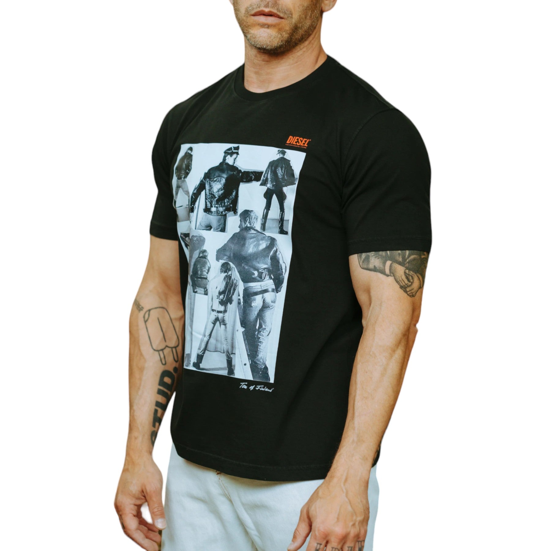 DIESEL PR-T-JUST-P1 Mens T Shirts Graphic Printed Black Crew Neck Short Sleeve