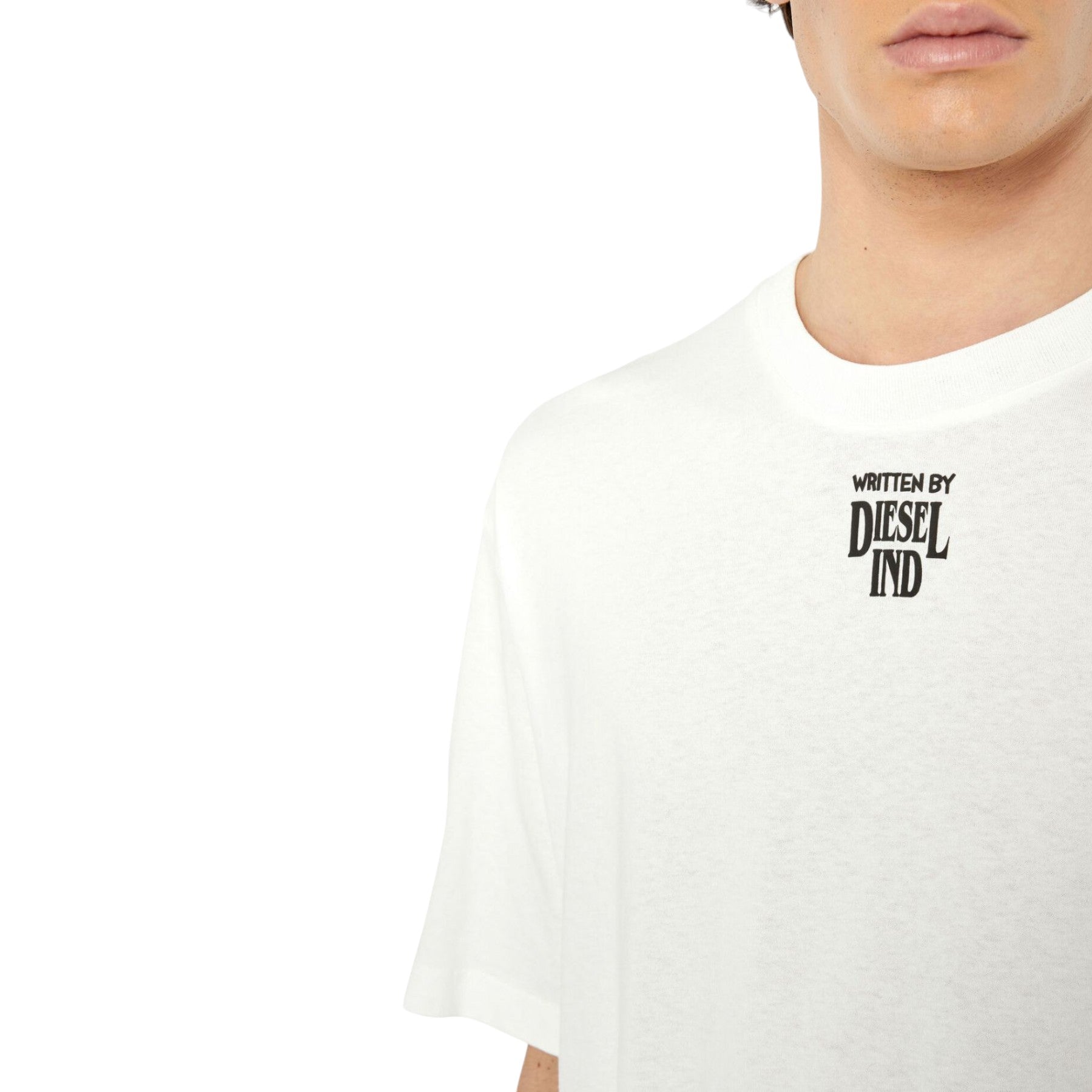 DIESEL T-WASH Mens T Shirts Short Sleeve Relaxed Fit Crew Neck Summer Tee White