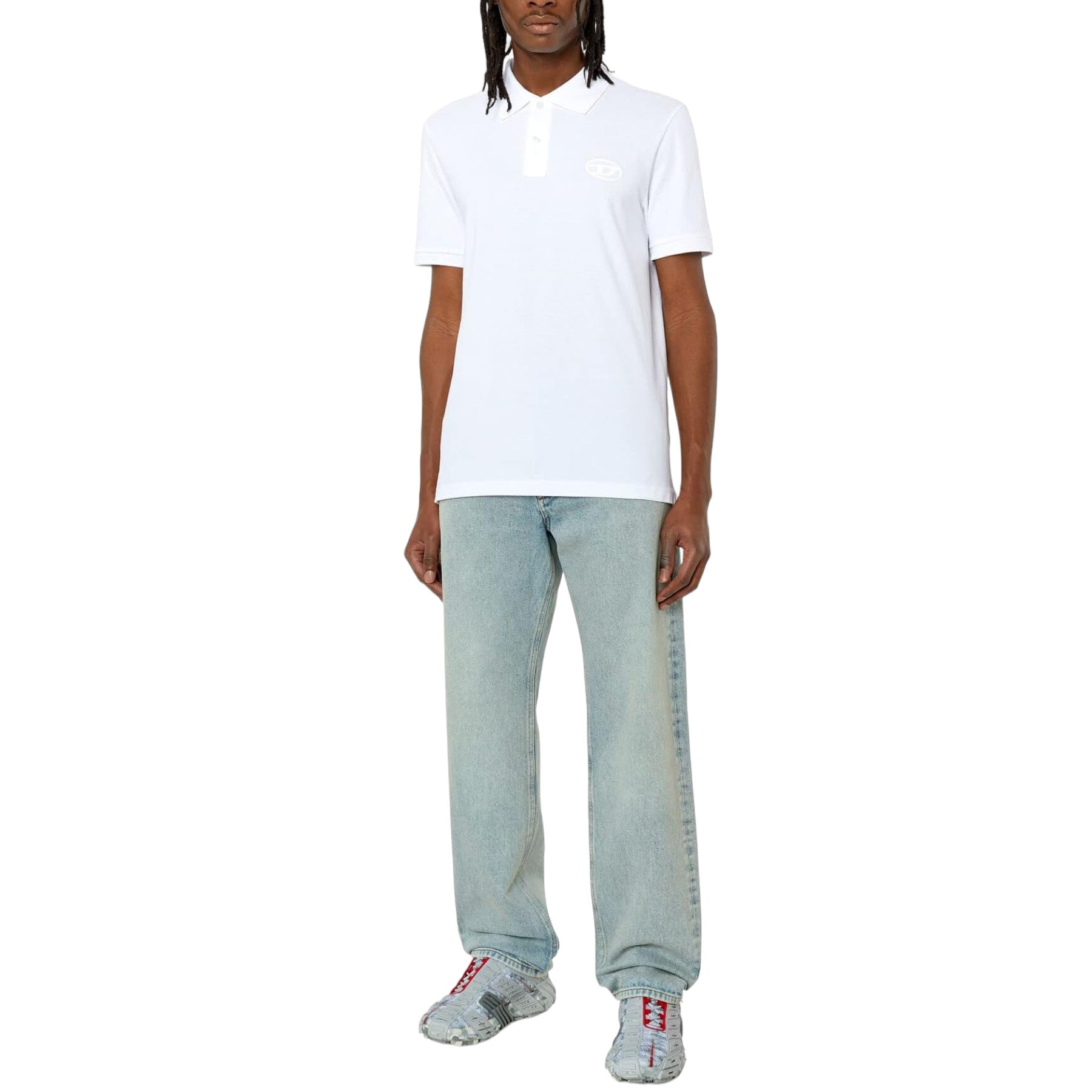 DIESEL T-SMITH Mens Polo Shirt Short Sleeve Summer Casual Golf Cotton Tee White