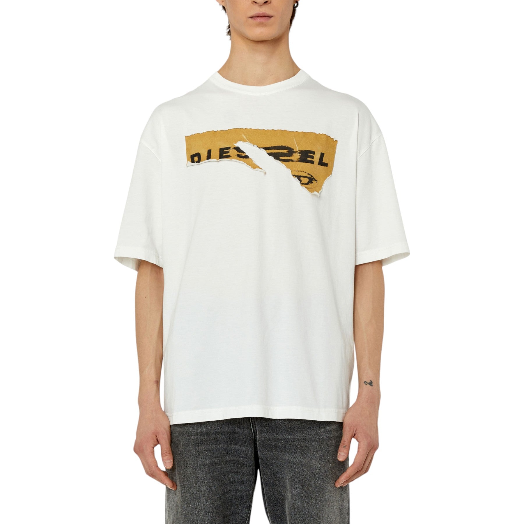 Diesel T-Wash-Poff Mens T Shirts Loose Fit Crew Neck Short Sleeve Cotton Tee L