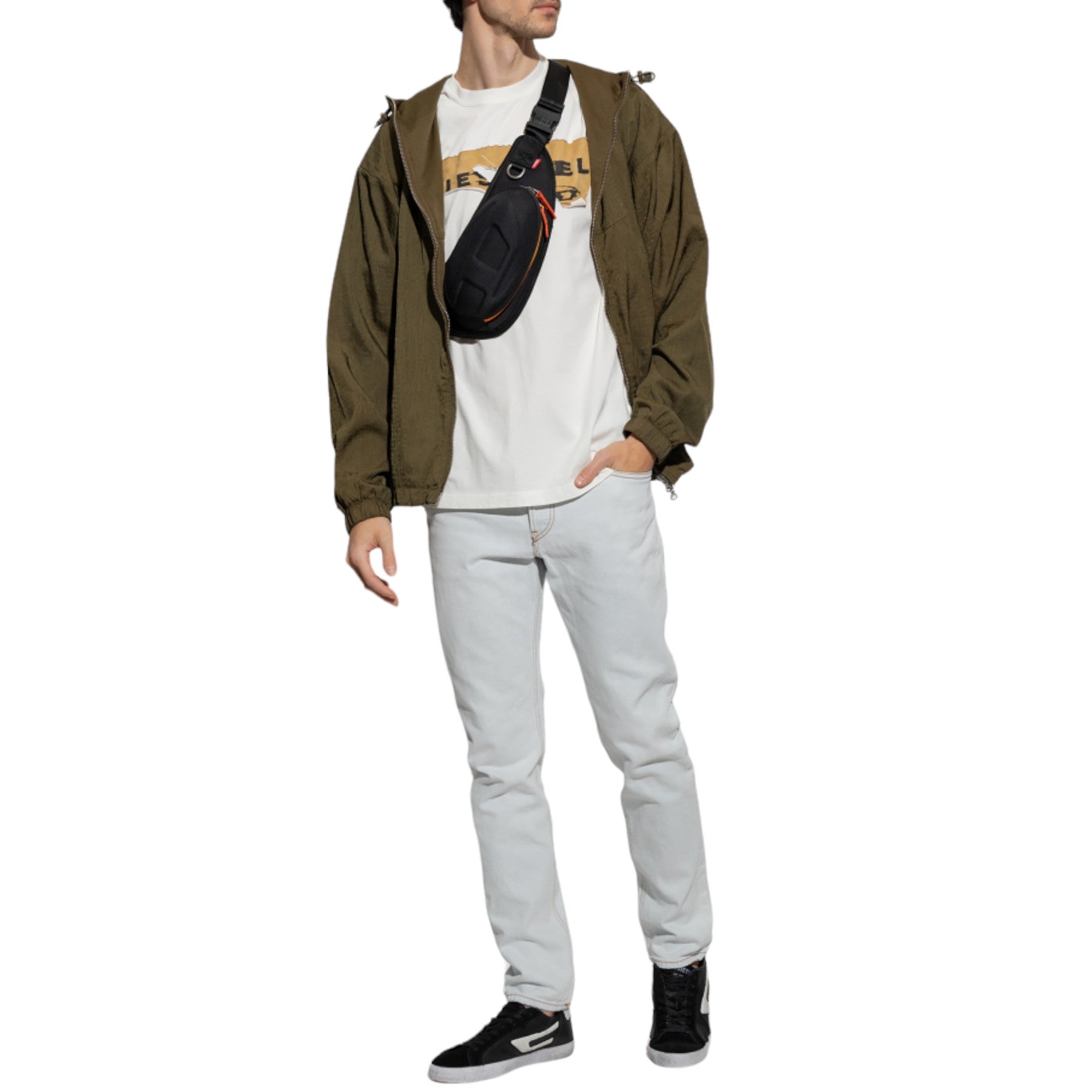 Diesel T-Wash-Poff Mens T Shirts Loose Fit Crew Neck Short Sleeve Cotton Tee L