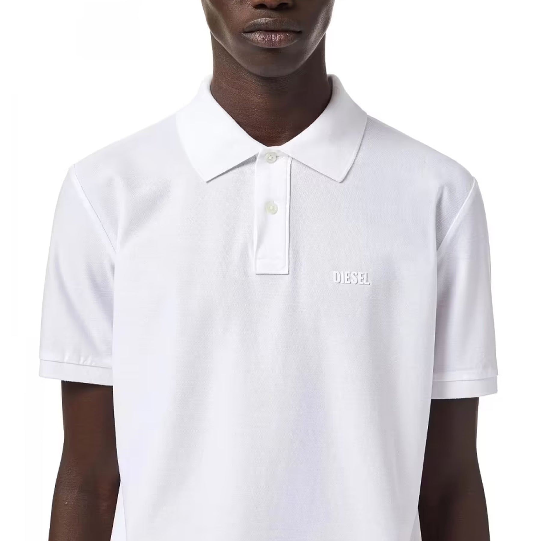 DIESEL T-SMITH-B2 Mens Polo Shirt Short Sleeve Casual Summer Cotton White Tee L