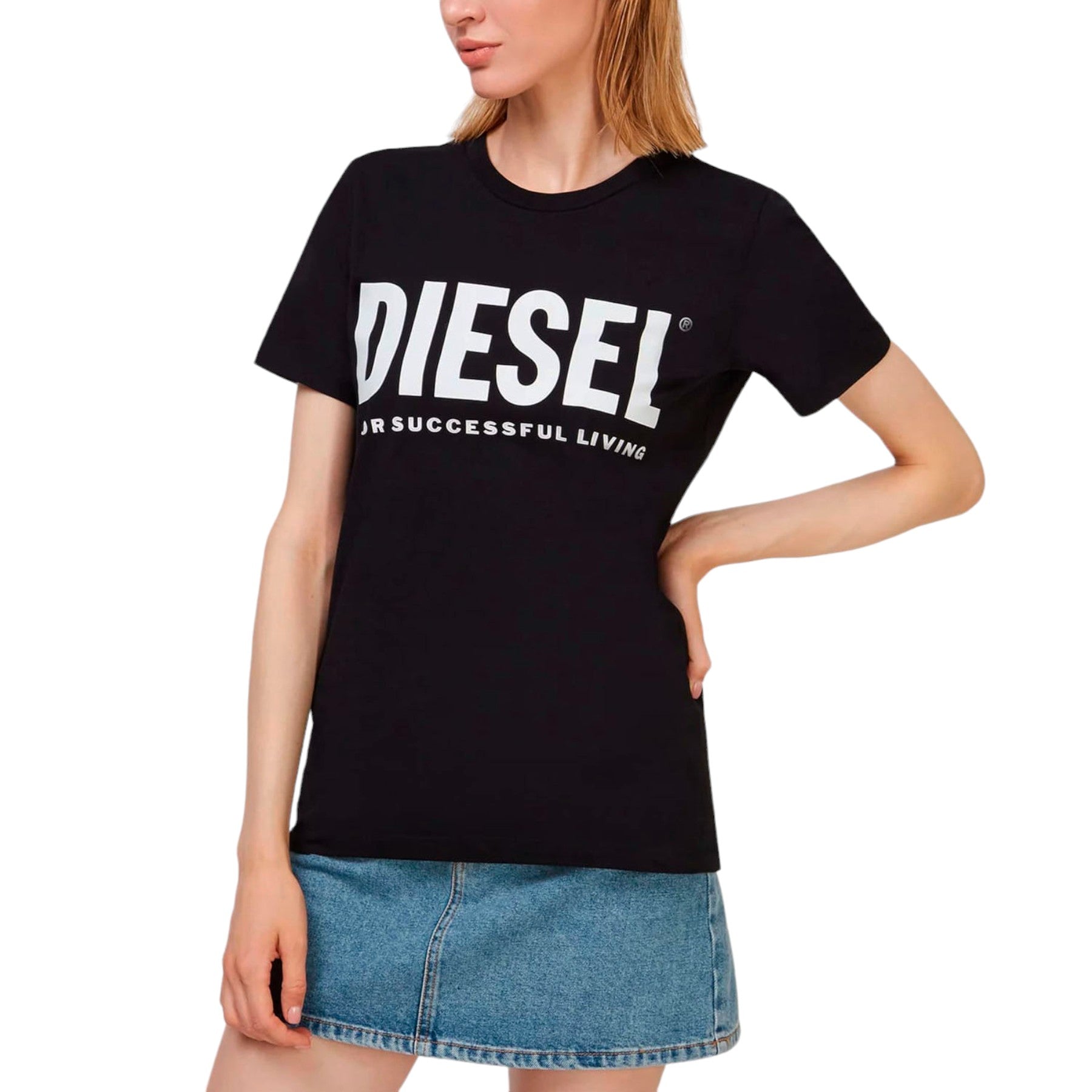 DIESEL T-SILY Womens Short Sleeve T Shirt Crew Neck Casual Black Summer Tee NEW