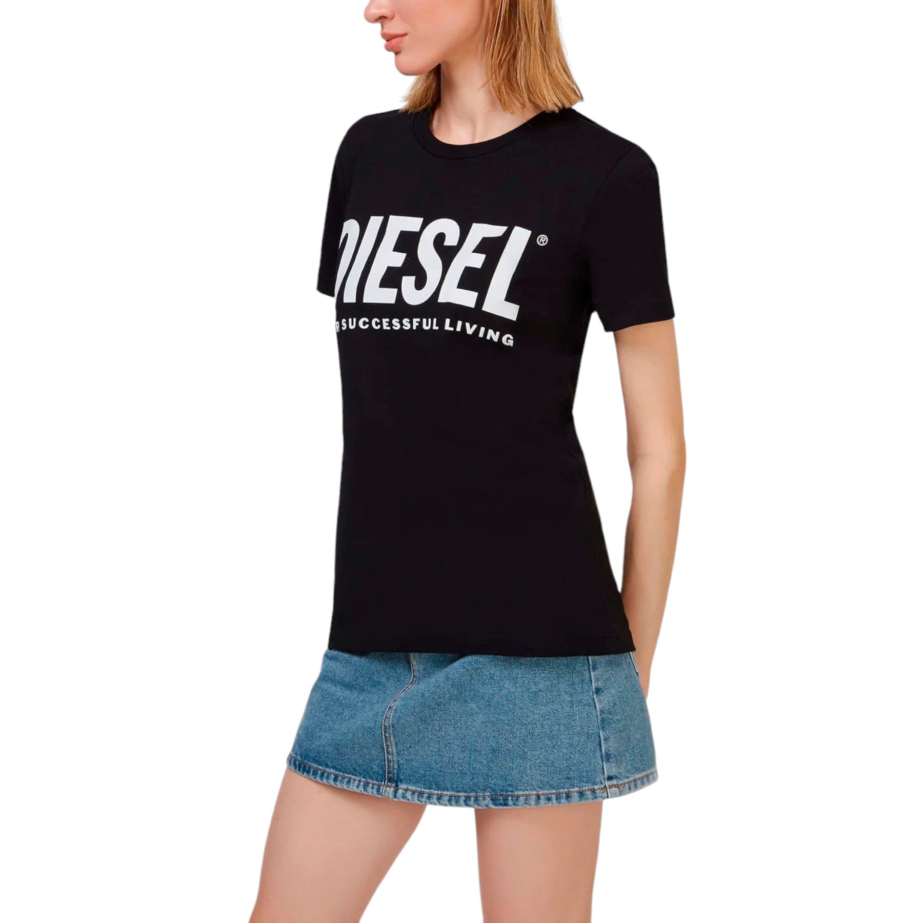 DIESEL T-SILY Womens Short Sleeve T Shirt Crew Neck Casual Black Summer Tee NEW