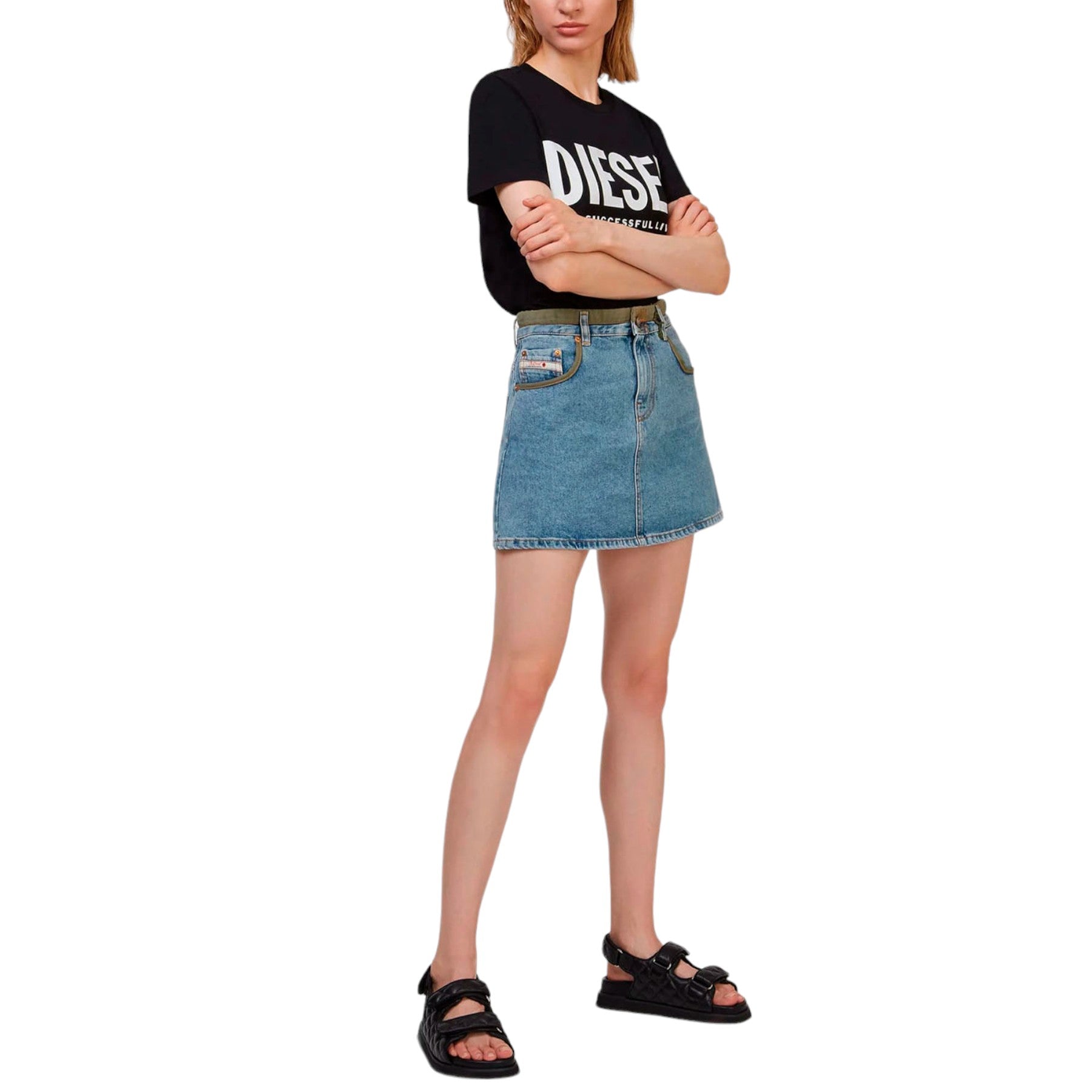 DIESEL T-SILY Womens Short Sleeve T Shirt Crew Neck Casual Black Summer Tee NEW