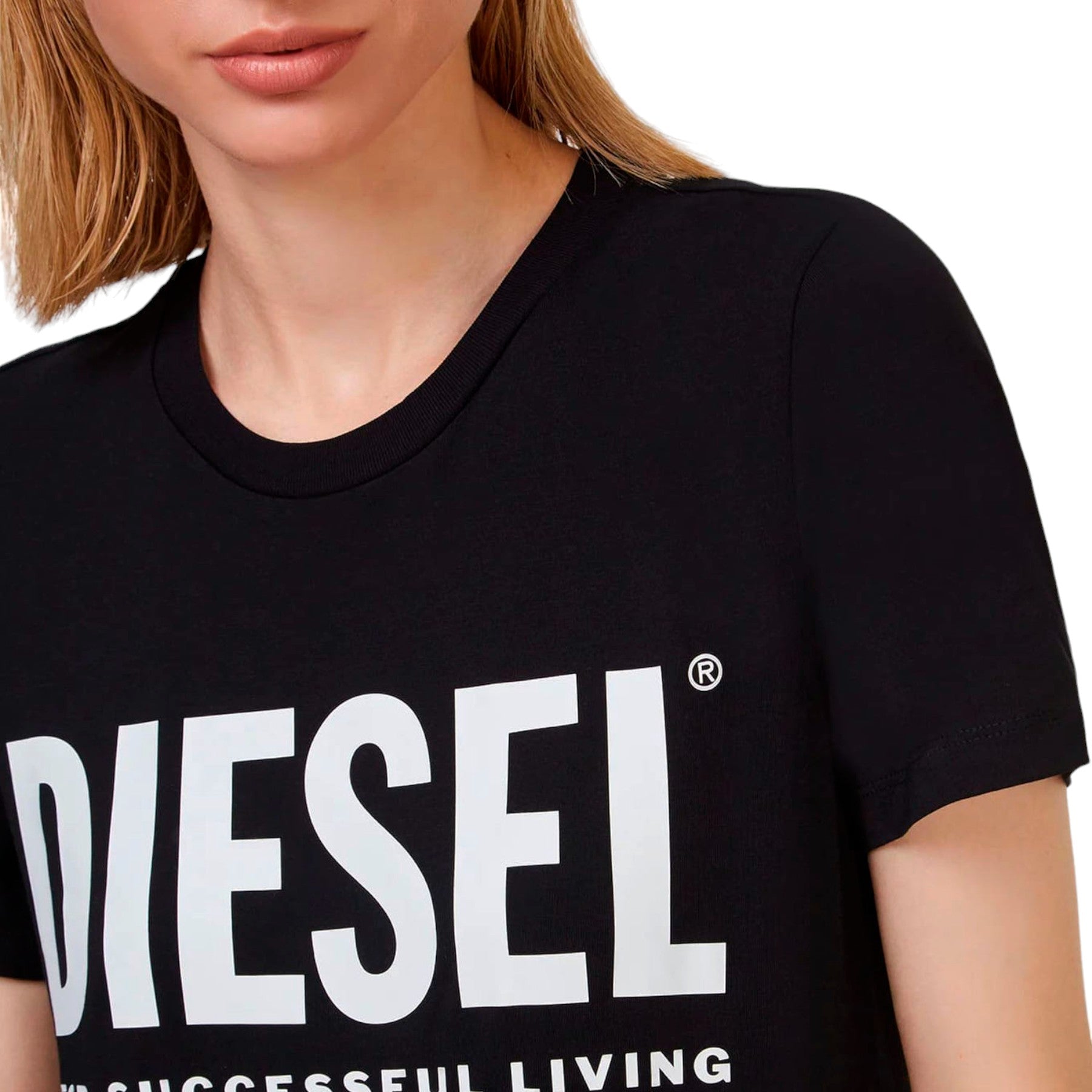 DIESEL T-SILY Womens Short Sleeve T Shirt Crew Neck Casual Black Summer Tee NEW